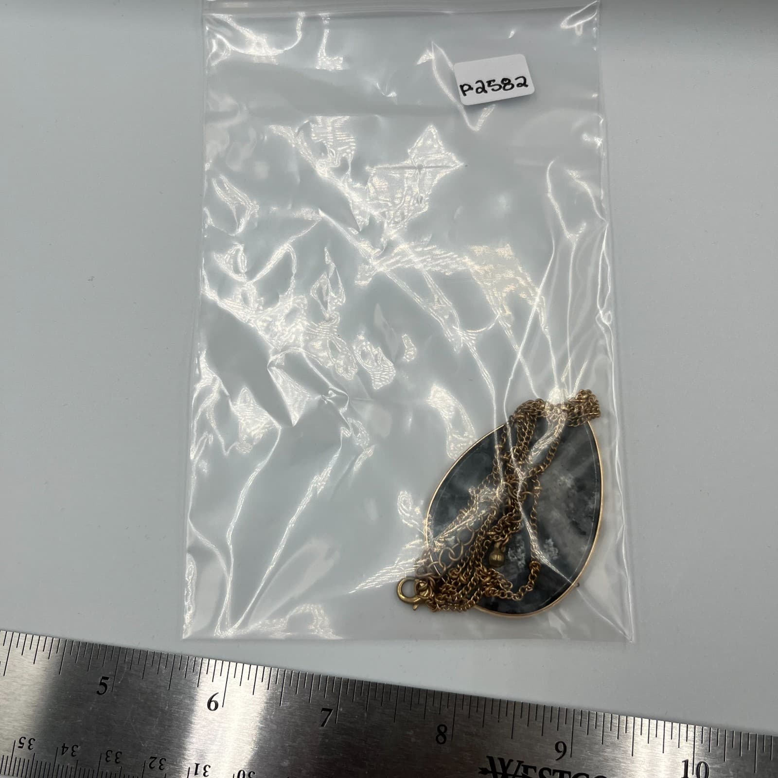 Vtg Gray Moonstone Teardrop Pendant Gold Satellite Chain Necklace Boho Jewelry - Thumbnail 9