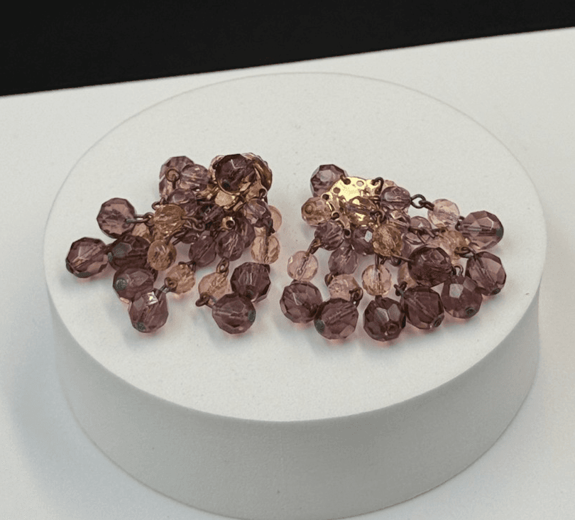 Vintage Womens Purple Glass Amethyst Crystal Dangle Fashion Wedding Earrings - Image 1