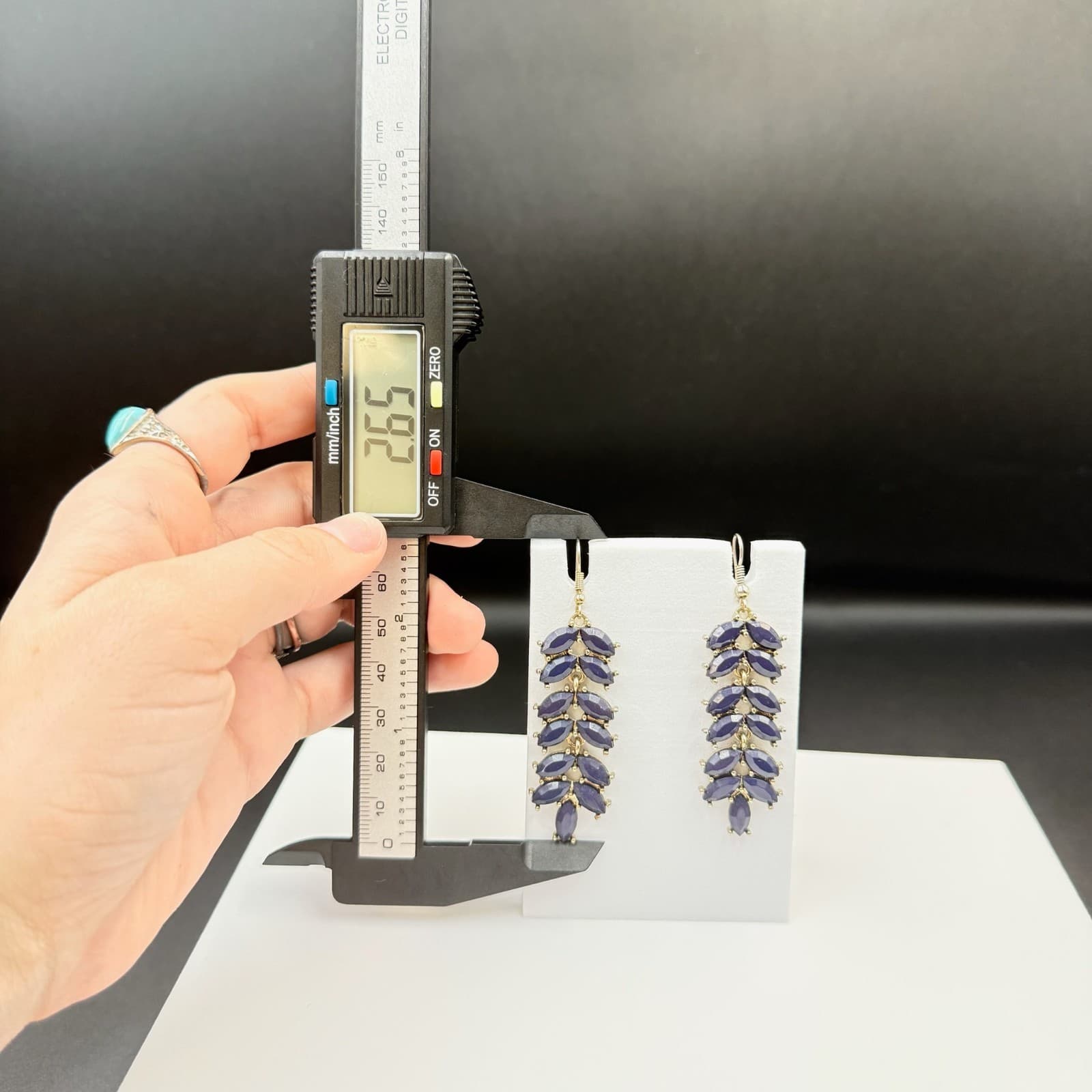 Vintage Womens Navy Gold-Plated Stone-Studded Leaf-Shaped Dangle Fashion Earring - Thumbnail 21