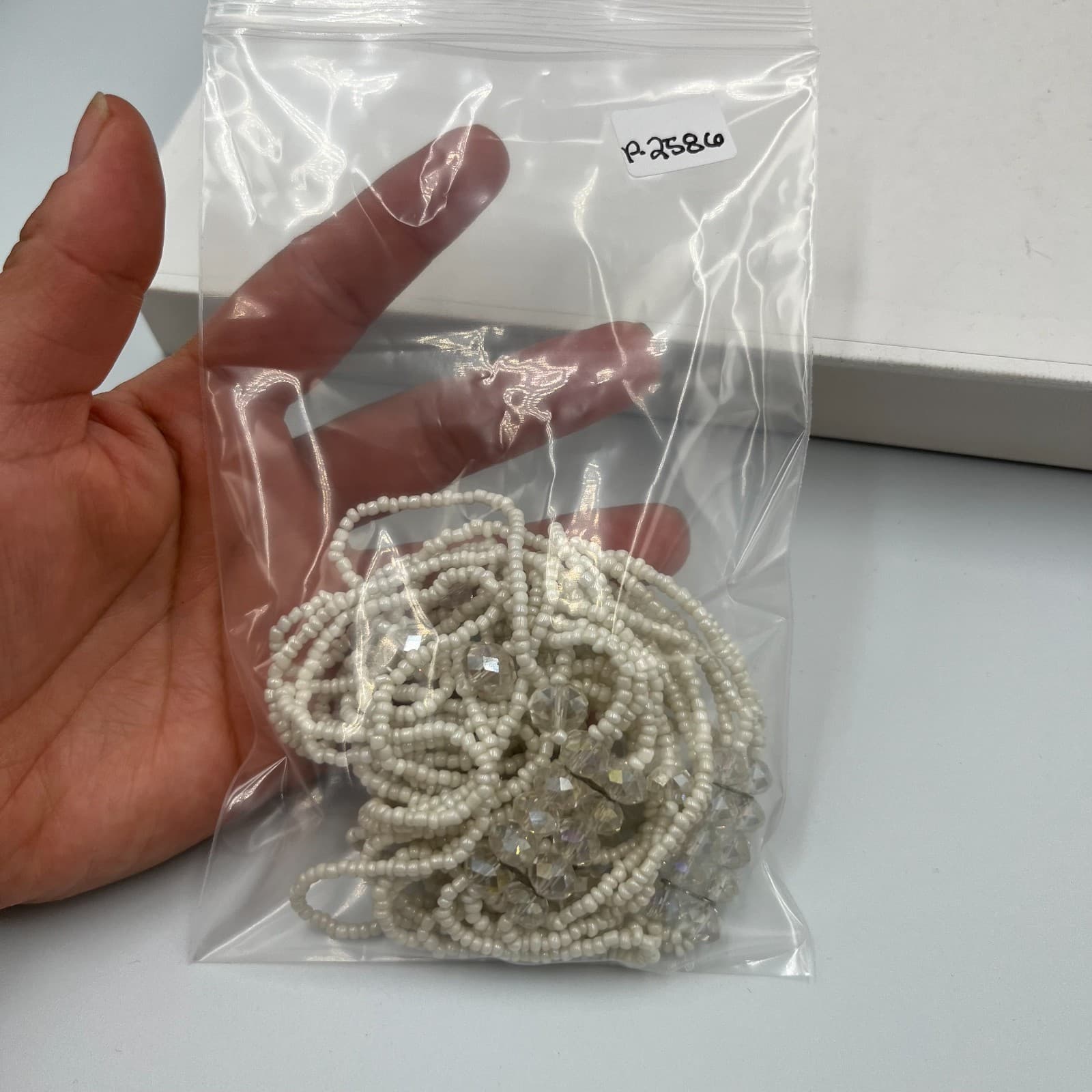 Vintage White Seed Bead Multi Strand Lariat Necklace Crystal Accents Bridal Boho - Thumbnail 9