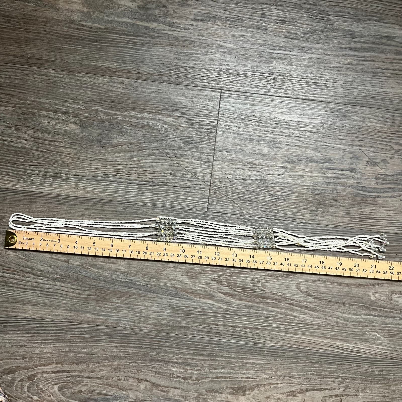 Vintage White Seed Bead Multi Strand Lariat Necklace Crystal Accents Bridal Boho - Thumbnail 8