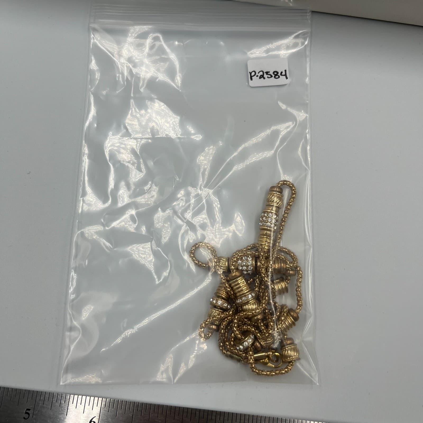 Vintage Gold Tone Long Station Necklace Rhinestone Encrusted Ball Beads 36" - Thumbnail 7