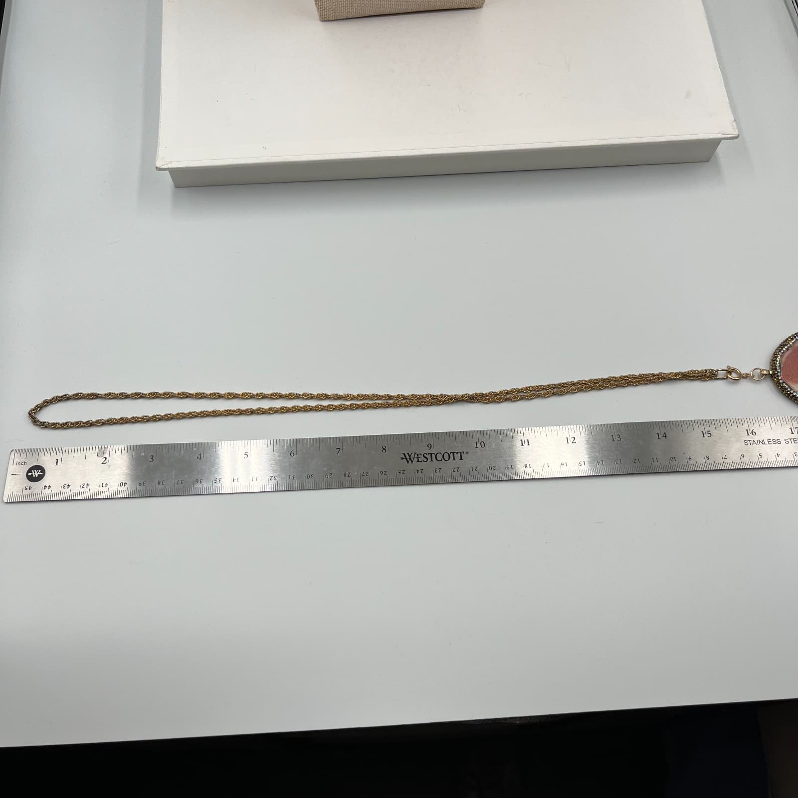 Vintage Banded Agate Slice Pendant Necklace Gold Tone Orange White Geode Boho - Thumbnail 9