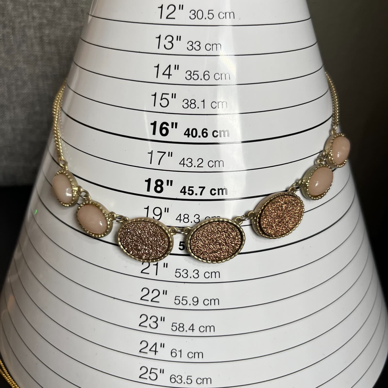 VTG Retro Geometric Bib Necklace Silver Tone Gray Faux Stone Statement Jewelry - Thumbnail 8