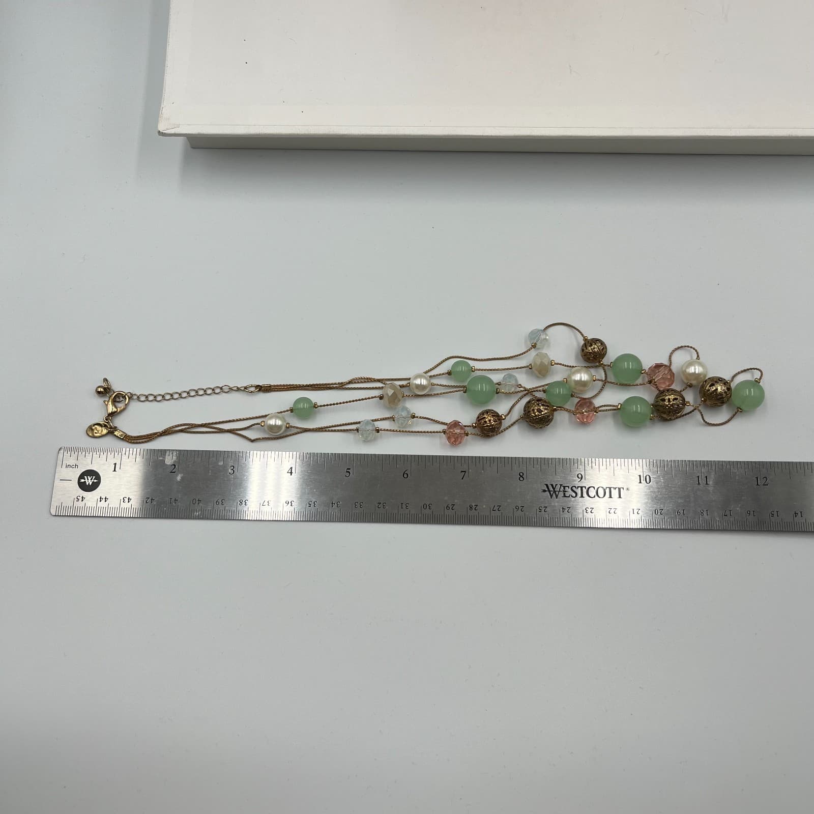 Vintage Lisner Triple Strand Beaded Necklace Pastel Pink Mint Green Gold Tone - Thumbnail 7