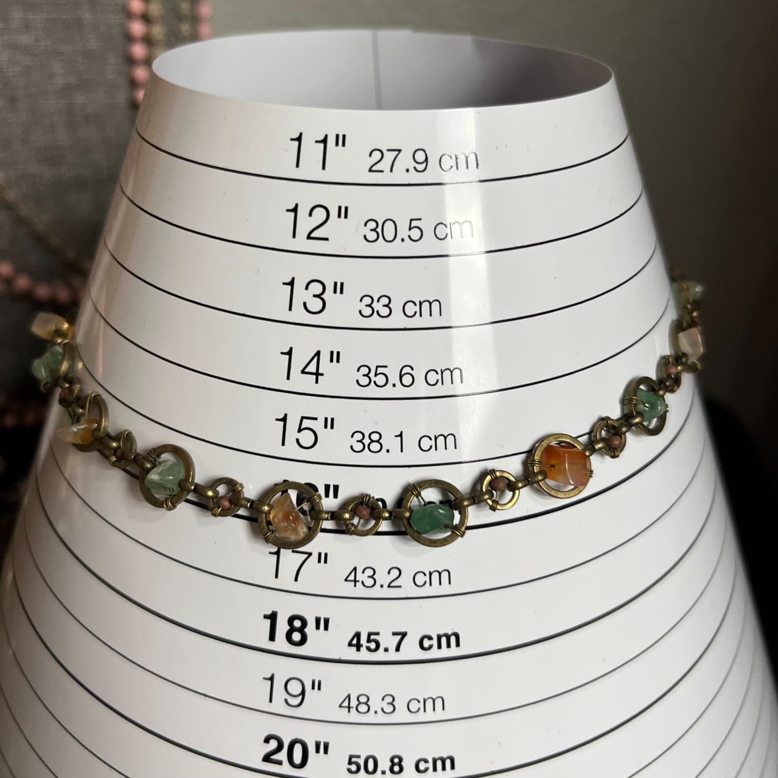 Vintage Bohemian Brass Hoop Necklace Organic Mixed Stone Chips Earthy Hippie - Thumbnail 5