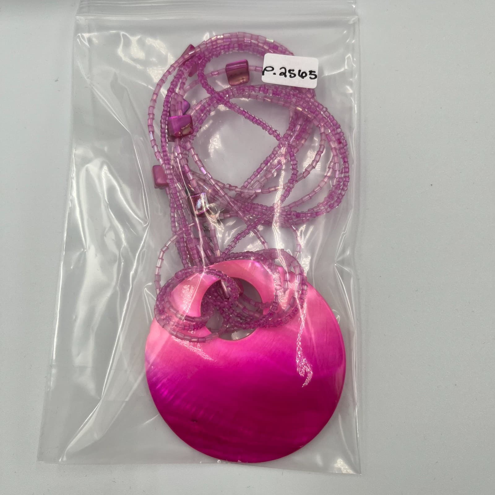 Vintage Pink Mother of Pearl Shell Pendant Necklace Multi Strand Seed Bead Boho - Thumbnail 8