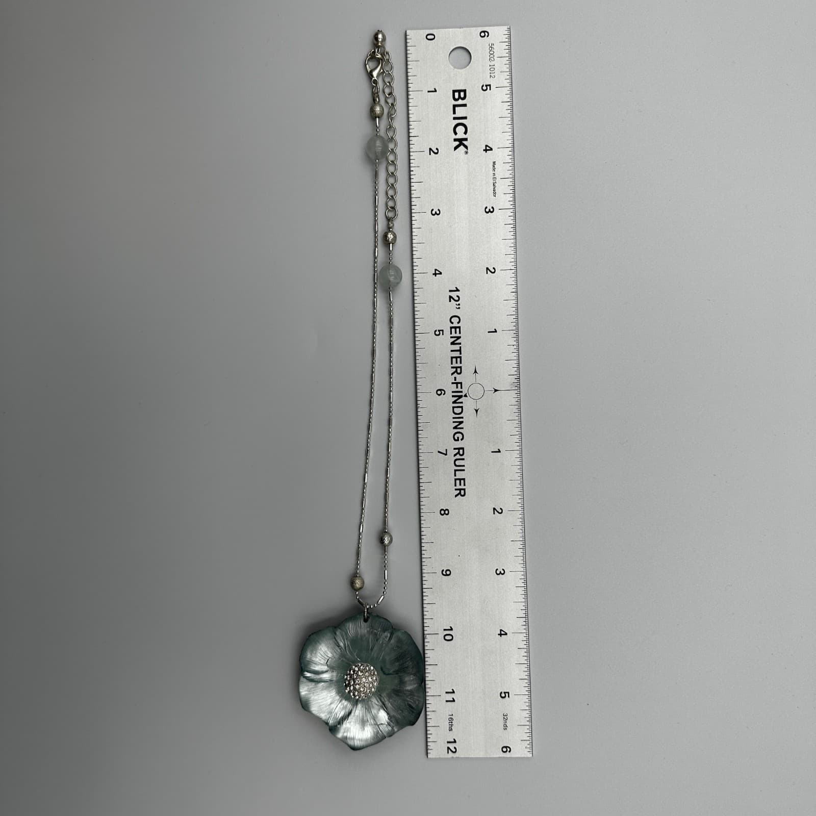 Vintage Flower Pendant Necklace Blue Glass Pave Silver - Thumbnail 7