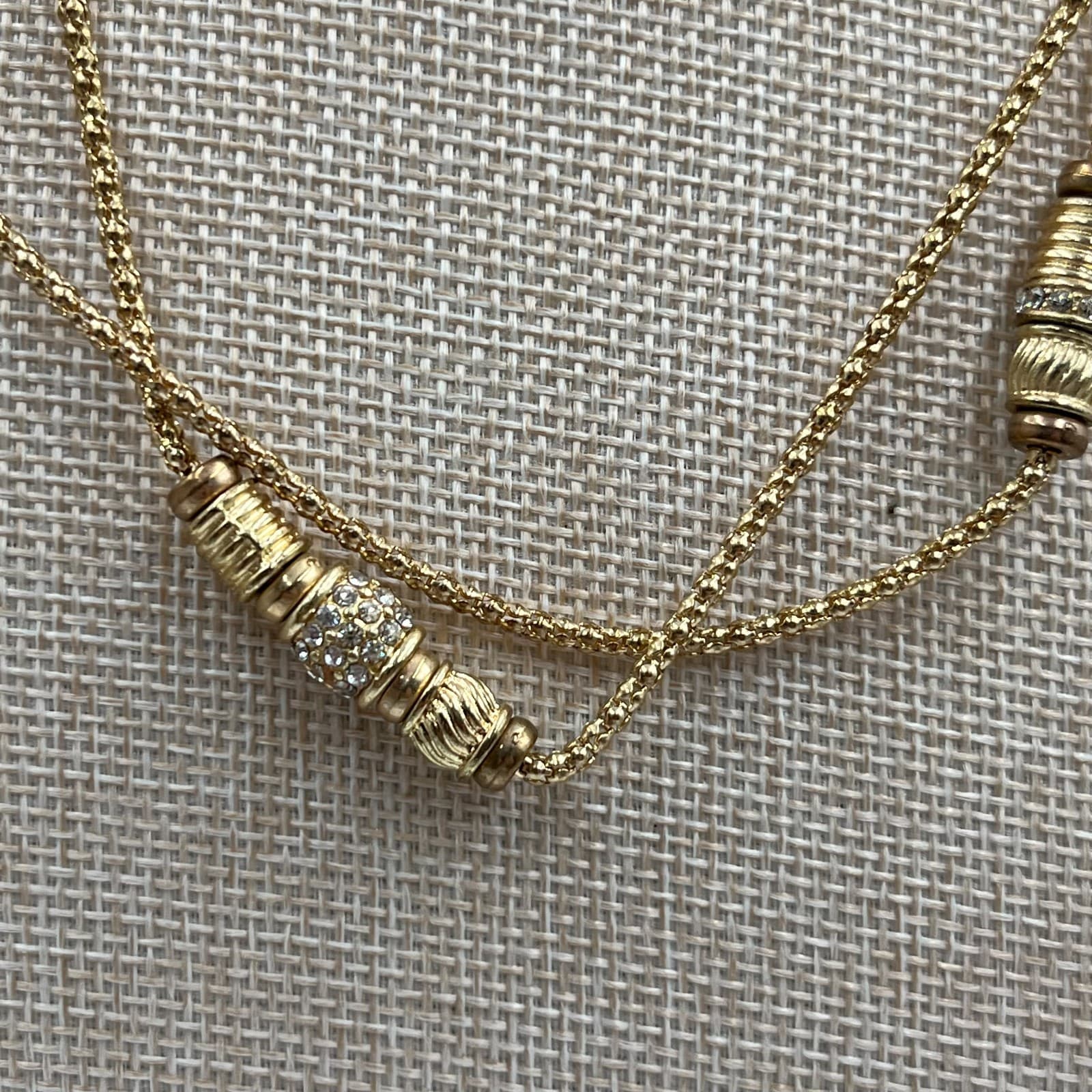 Vintage Gold Tone Long Station Necklace Rhinestone Encrusted Ball Beads 36" - Thumbnail 3