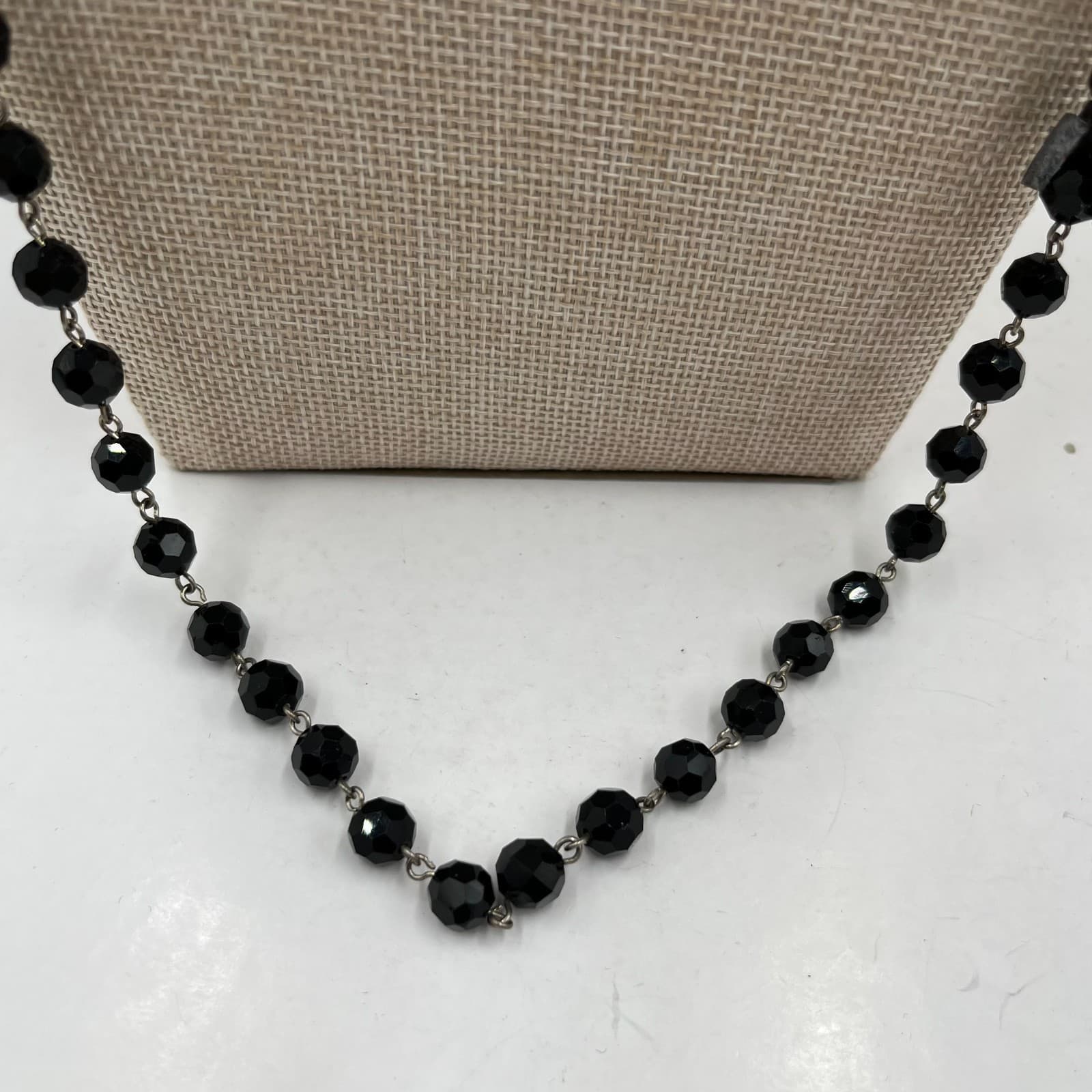 Vtg Black Faceted Bead Necklace Glass Jet Style Goth Victorian Art Deco Retro - Thumbnail 3