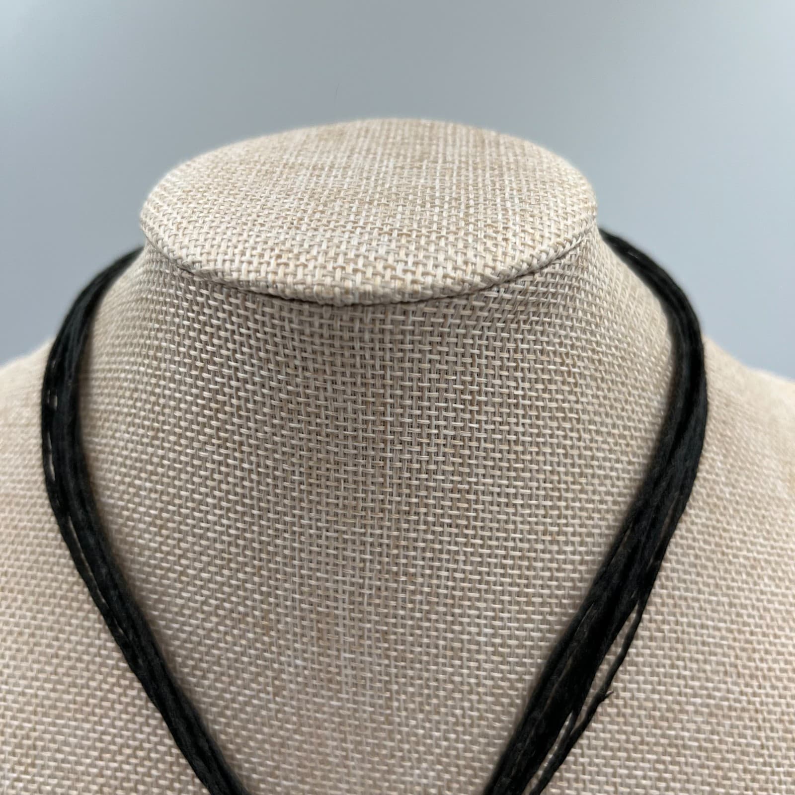 Vintage Marcasite Heart Pendant Necklace Multi Strand Black Cord - Thumbnail 2