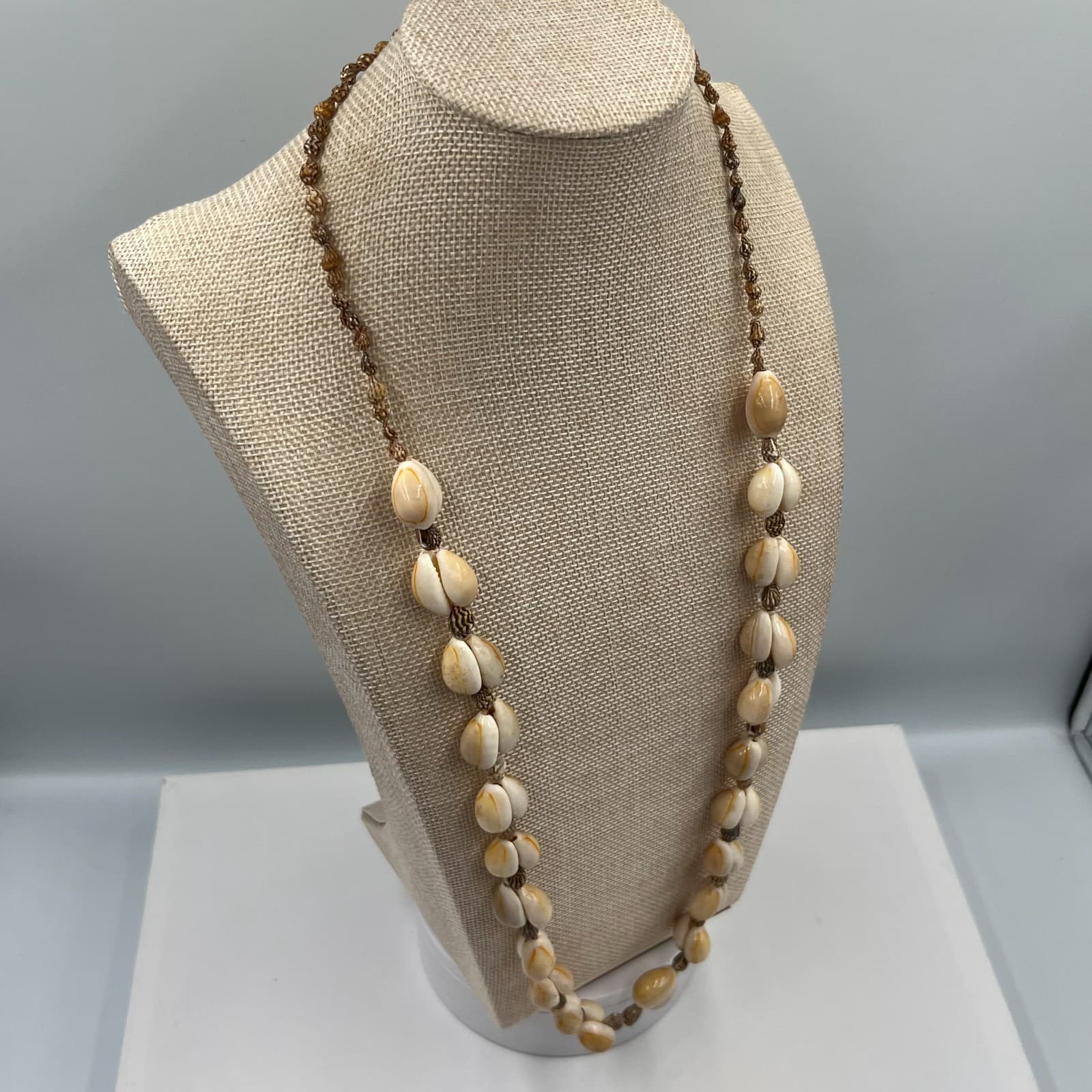 Vintage Ivory Bohemian Opera-Length Gastropod & Cowrie Shell Beaded Lei Necklace - Thumbnail 6