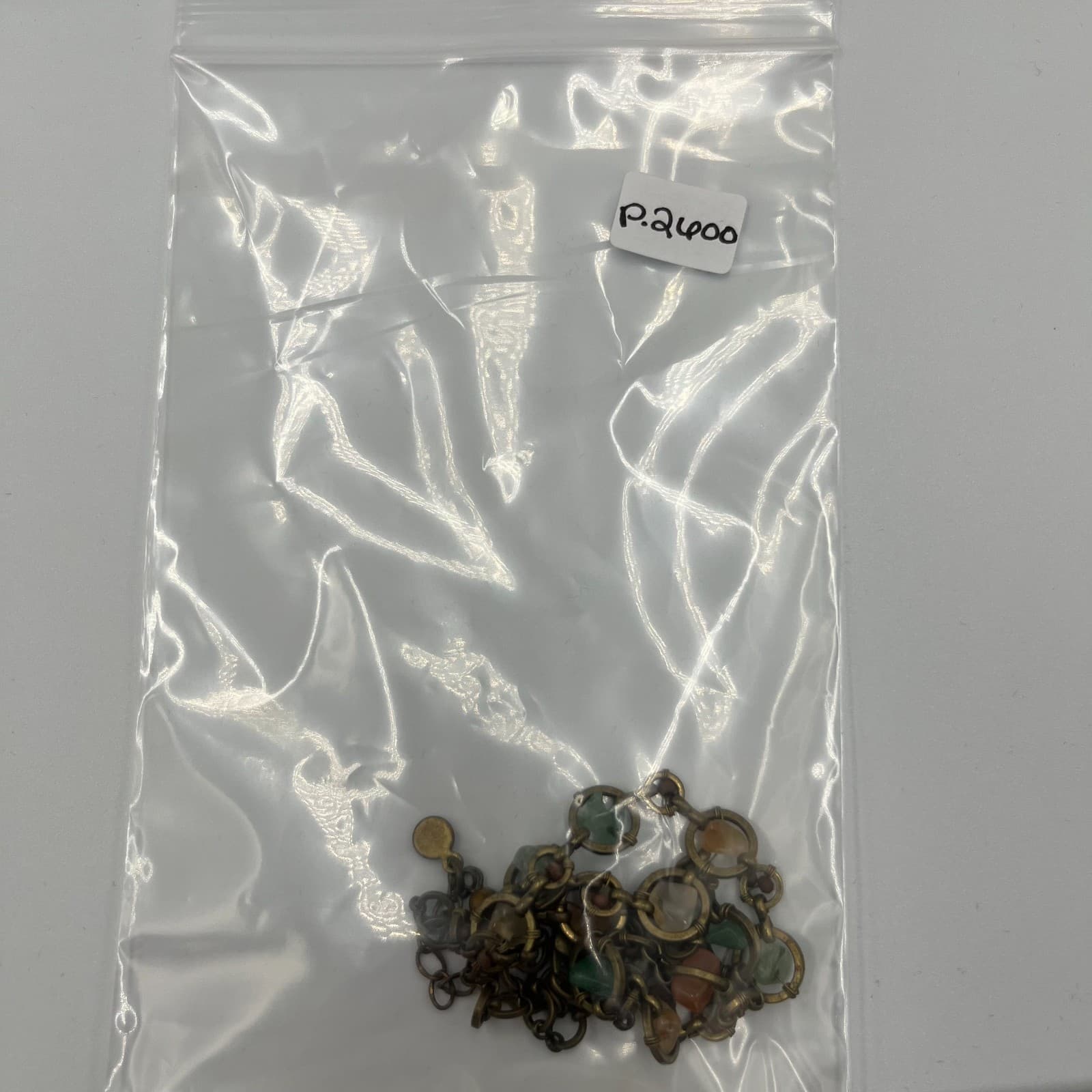 Vintage Bohemian Brass Hoop Necklace Organic Mixed Stone Chips Earthy Hippie - Thumbnail 6