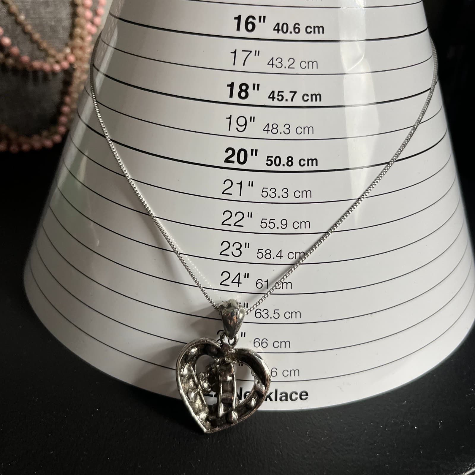 Vintage Silver Tone Amber Rhinestone Heart Pendant Necklace 18” Costume Jewelry - Thumbnail 7