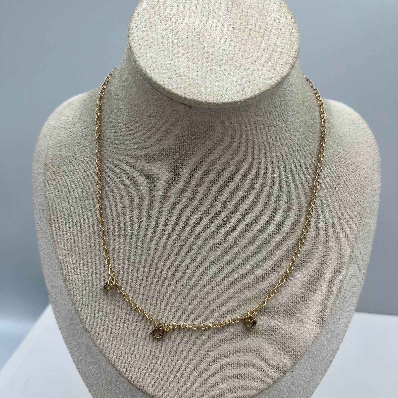 Vintage Puffy Heart Charm Necklace Gold Tone Textured Dainty Pendant Gift - Image 1