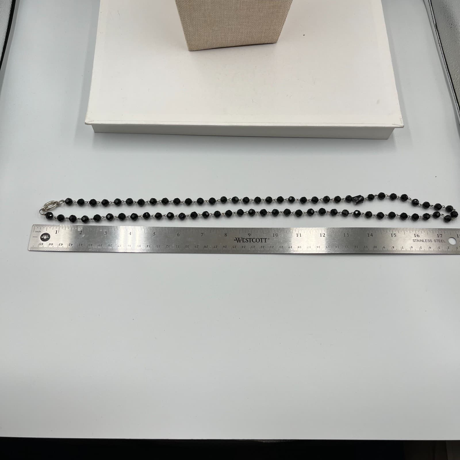 Vtg Black Faceted Bead Necklace Glass Jet Style Goth Victorian Art Deco Retro - Thumbnail 5