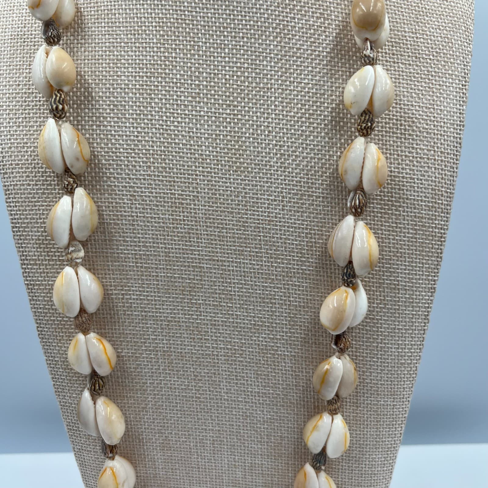 Vintage Ivory Bohemian Opera-Length Gastropod & Cowrie Shell Beaded Lei Necklace - Thumbnail 3