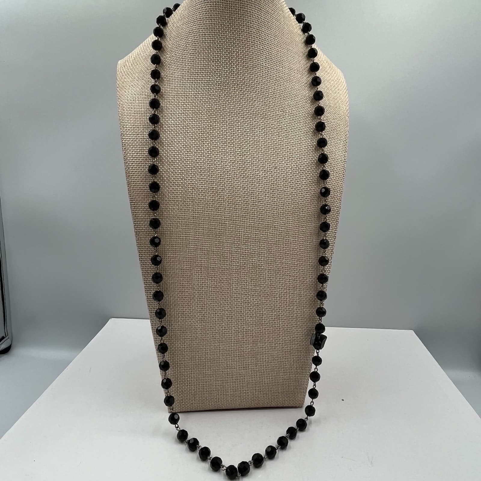 Vtg Black Faceted Bead Necklace Glass Jet Style Goth Victorian Art Deco Retro - Thumbnail 4