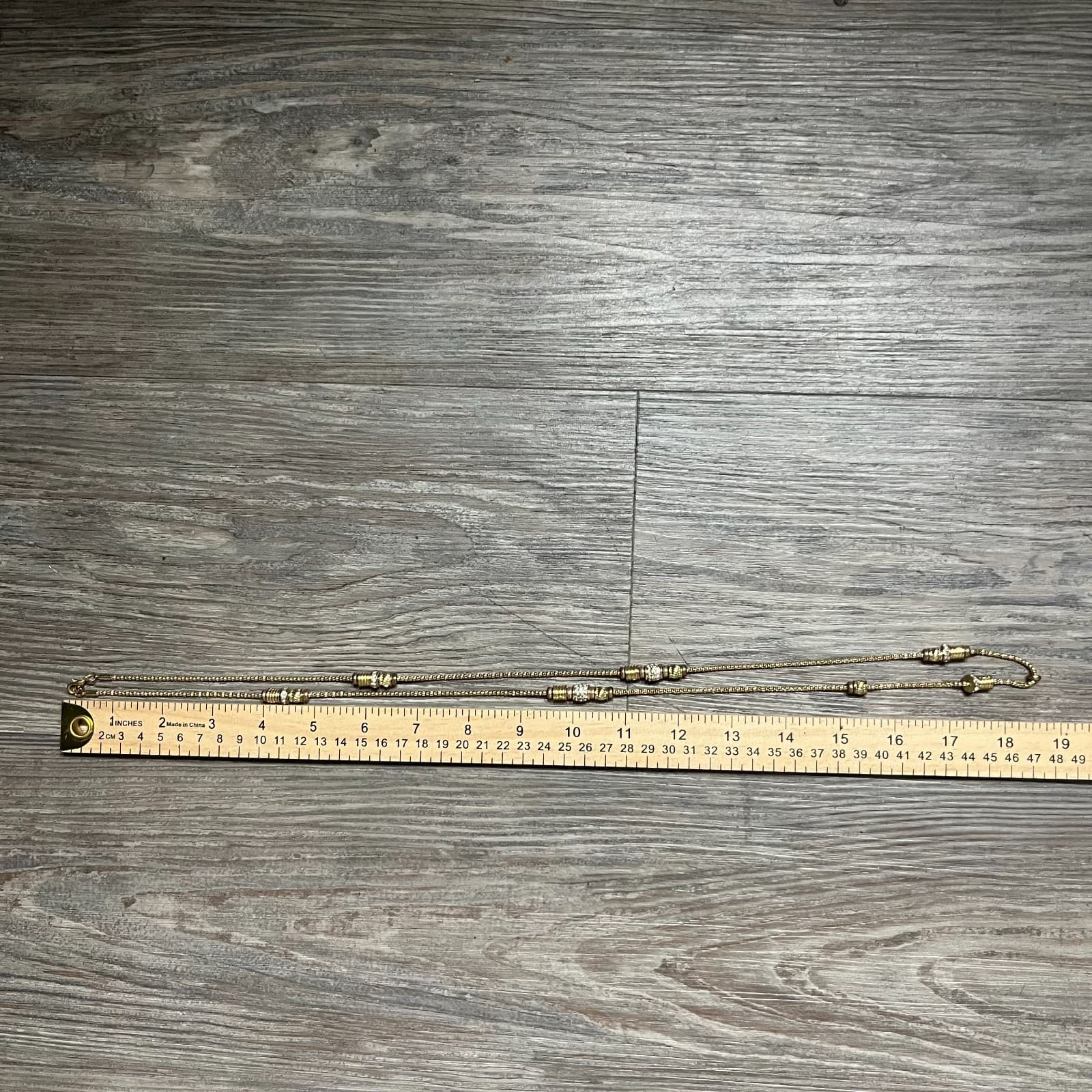 Vintage Gold Tone Long Station Necklace Rhinestone Encrusted Ball Beads 36" - Thumbnail 6