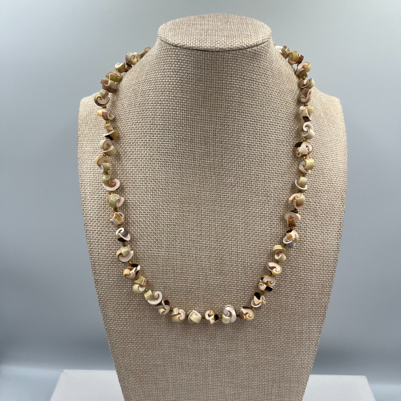 Vintage Beach Wear White Tan Natural Conomurex Luhuanus Seashell Beaded Necklace - Image 1