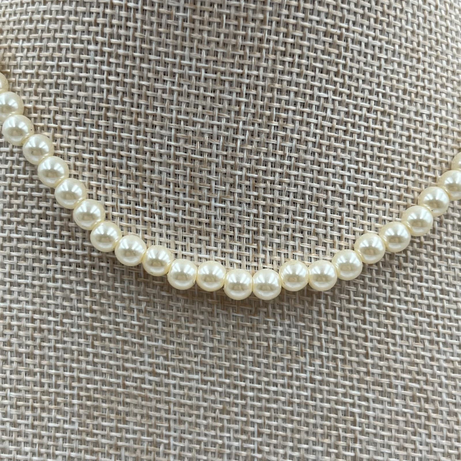 Vtg Triple Strand White Faux Pearl Necklace Ornate Silver Flower Clasp Statement - Thumbnail 3