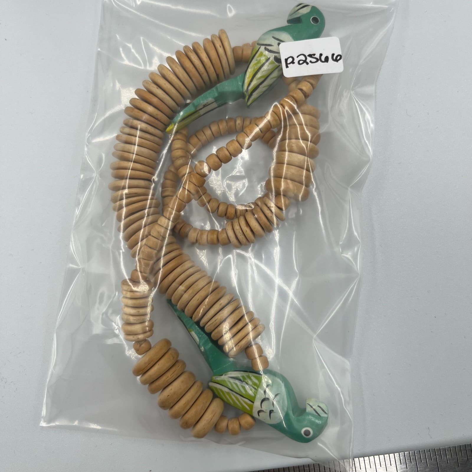 Vintage 80s Wooden Parrot Necklace Hand Painted Carved Wood Beaded Tropical Boho - Thumbnail 8