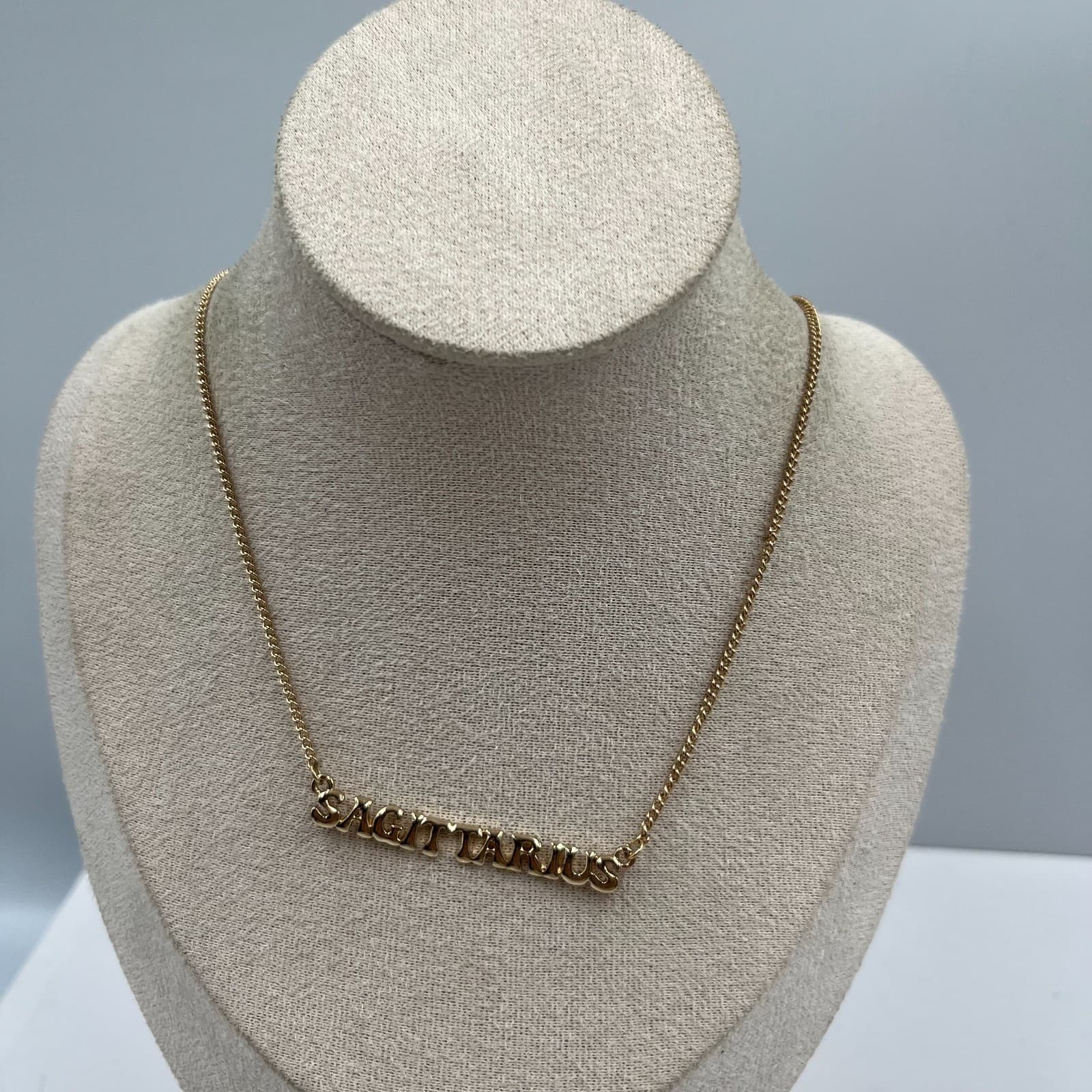 Vintage Sagittarius Zodiac Pendant Necklace Gold Tone Astrology Archer Medallion - Image 1