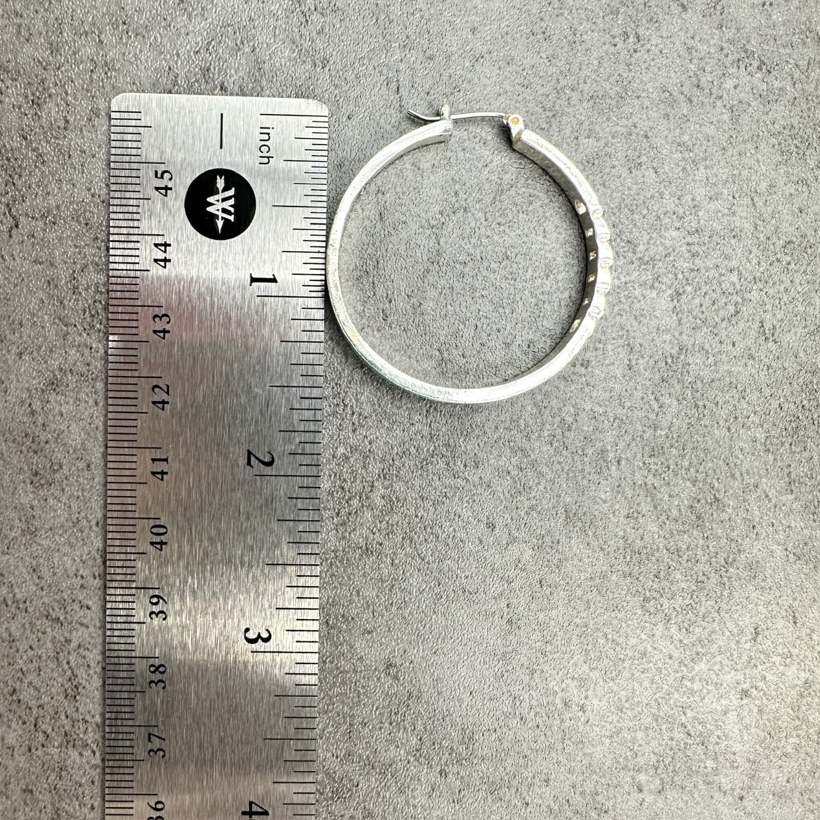 Silver Hoop Earrings w/ Teal Enamel & Chain Detail – Modern Bold Statement - Thumbnail 13