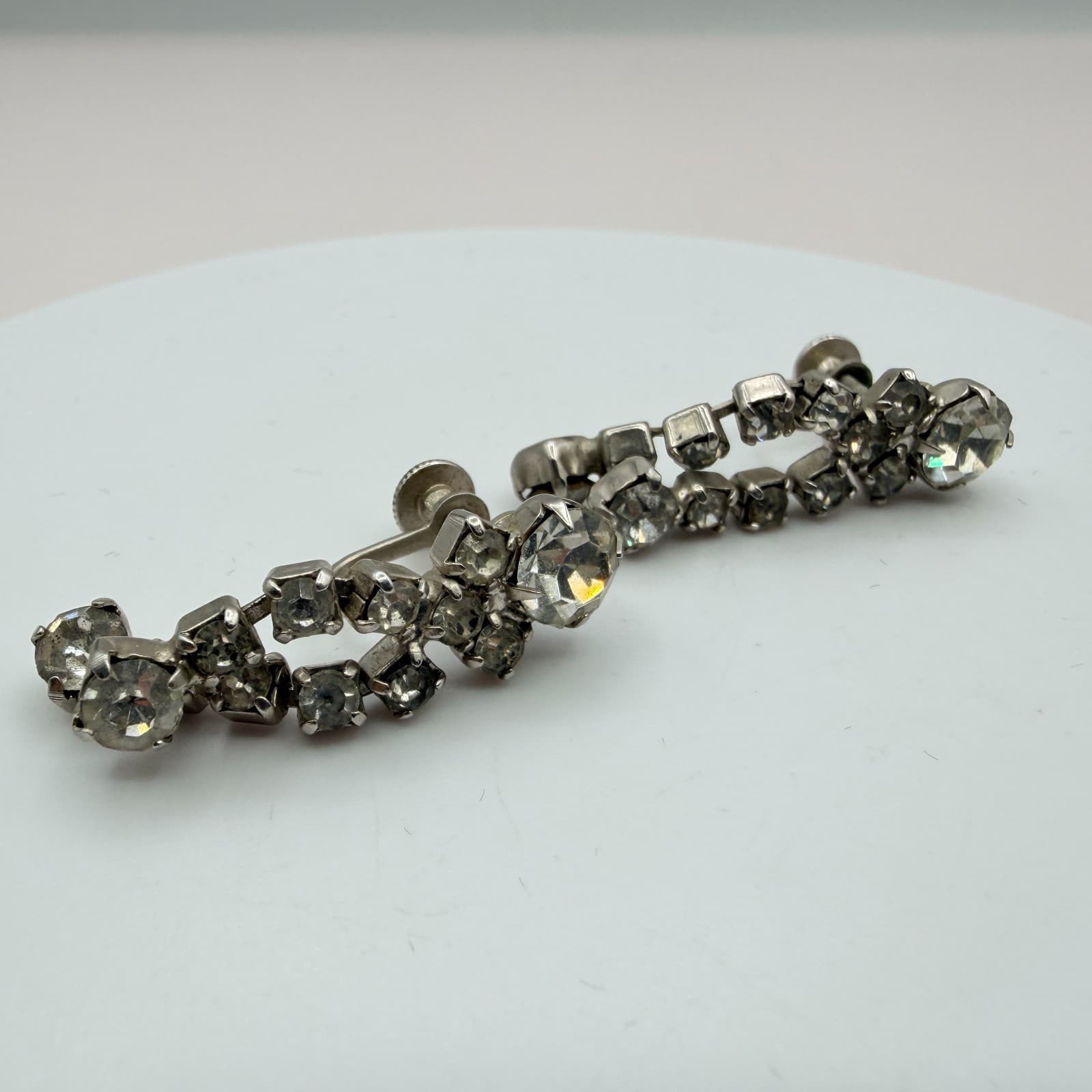 Vintage Y2K Silver Tone Rhinestone Earrings Women's Classic Fashion Jewelry - Thumbnail 3