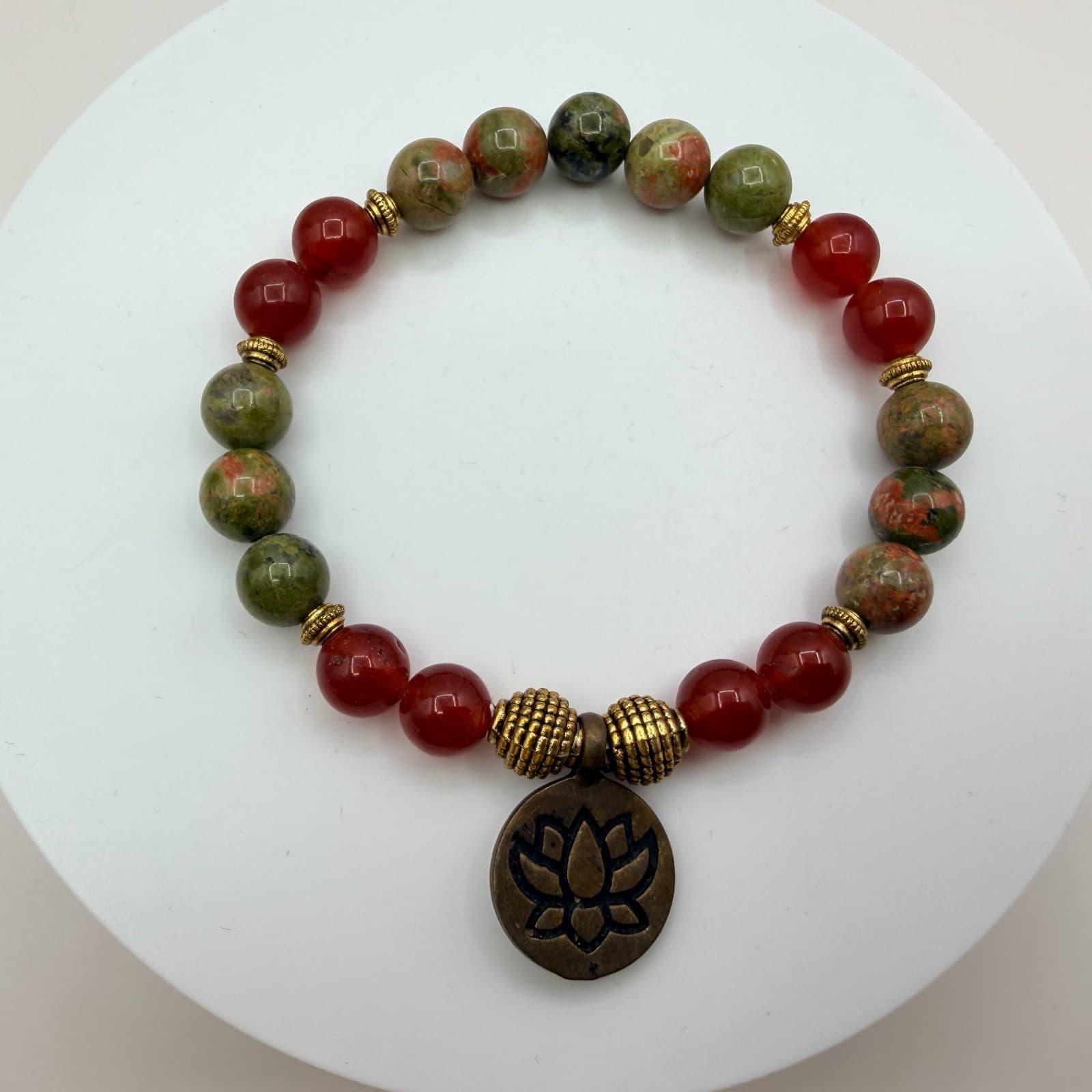 Vintage 90s Lotus Charm Beaded Bracelet Boho Women's Classic Fashion Jewelry - Thumbnail 2