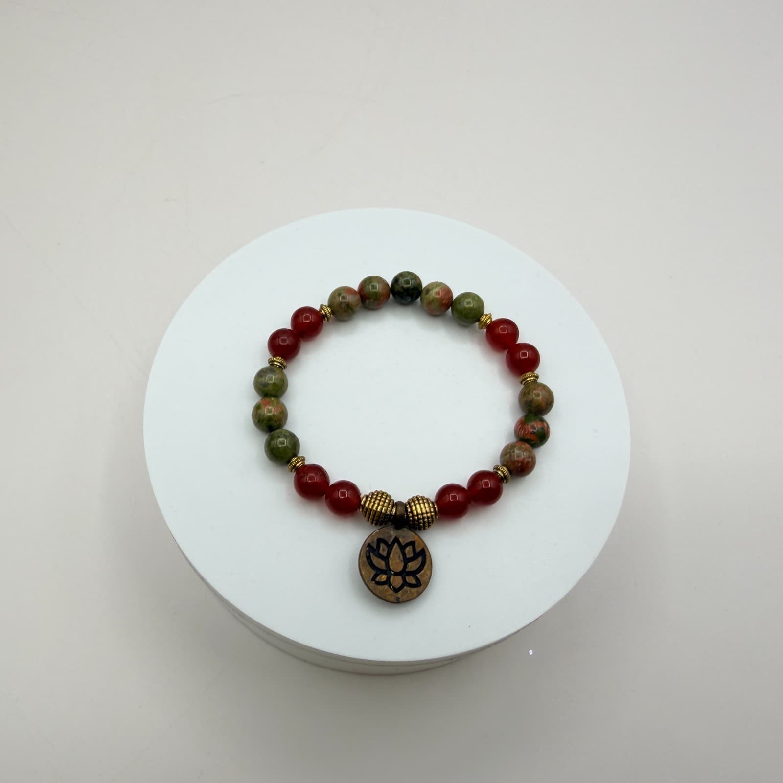 Vintage 90s Lotus Charm Beaded Bracelet Boho Women's Classic Fashion Jewelry - Thumbnail 4