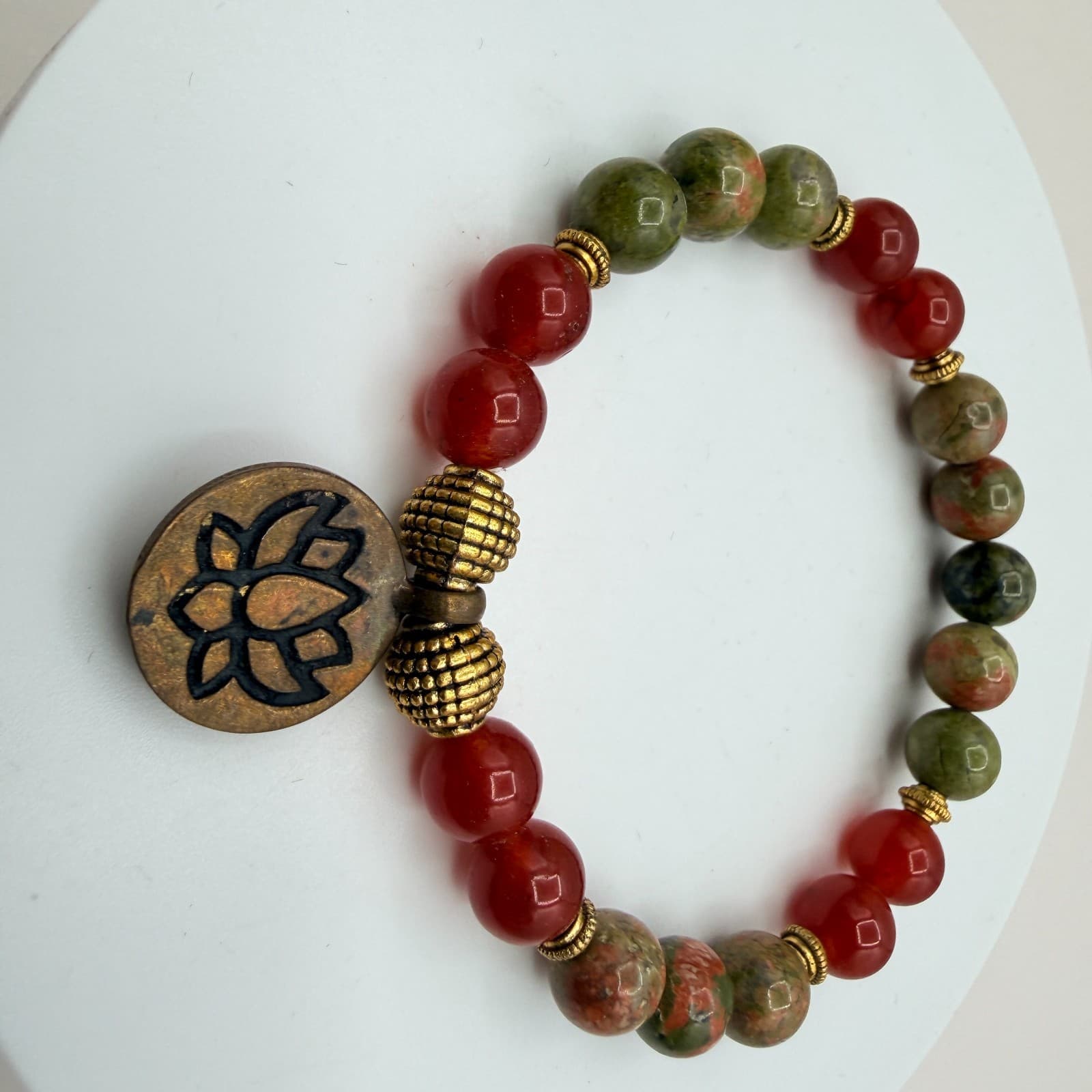 Vintage 90s Lotus Charm Beaded Bracelet Boho Women's Classic Fashion Jewelry - Thumbnail 6