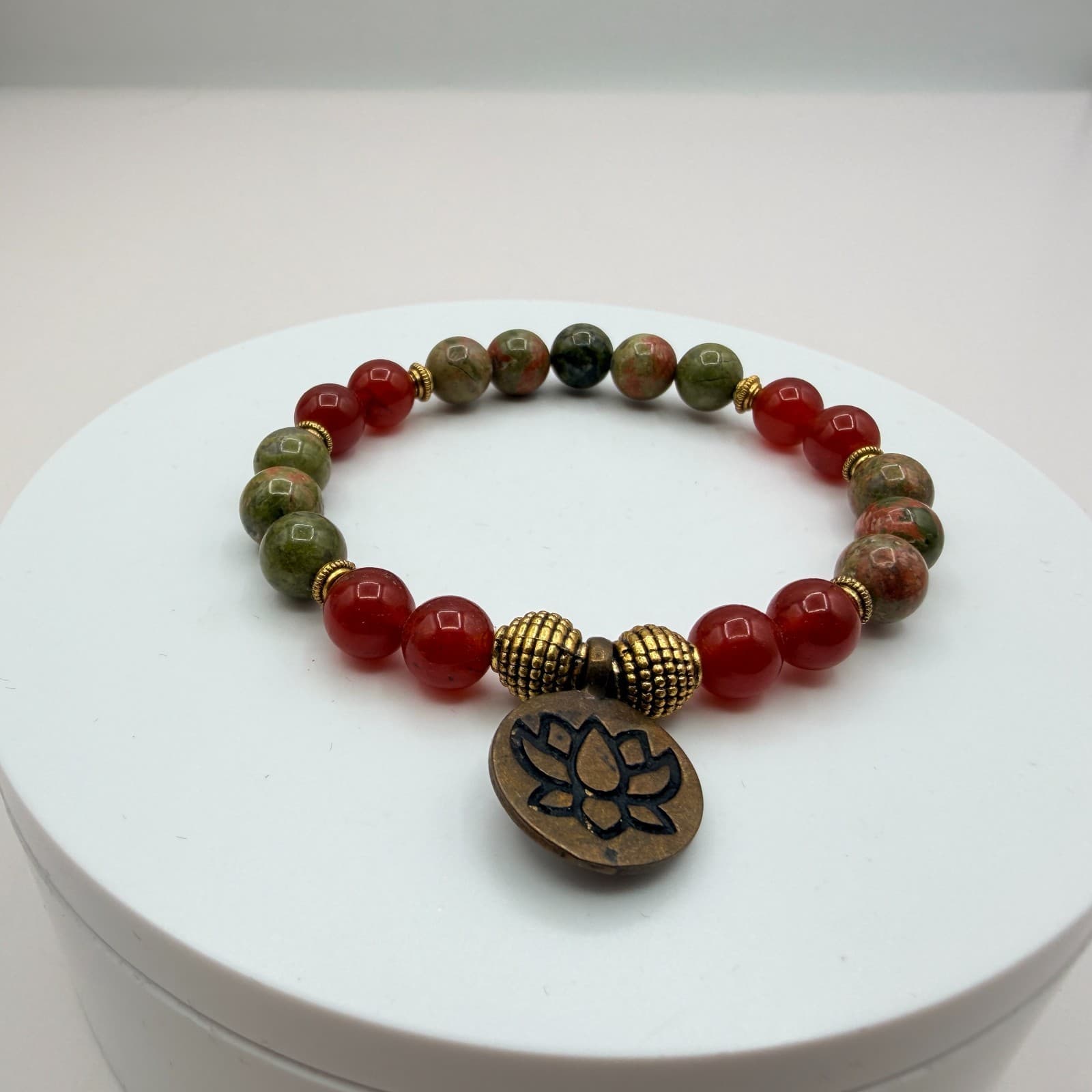 Vintage 90s Lotus Charm Beaded Bracelet Boho Women's Classic Fashion Jewelry - Thumbnail 3