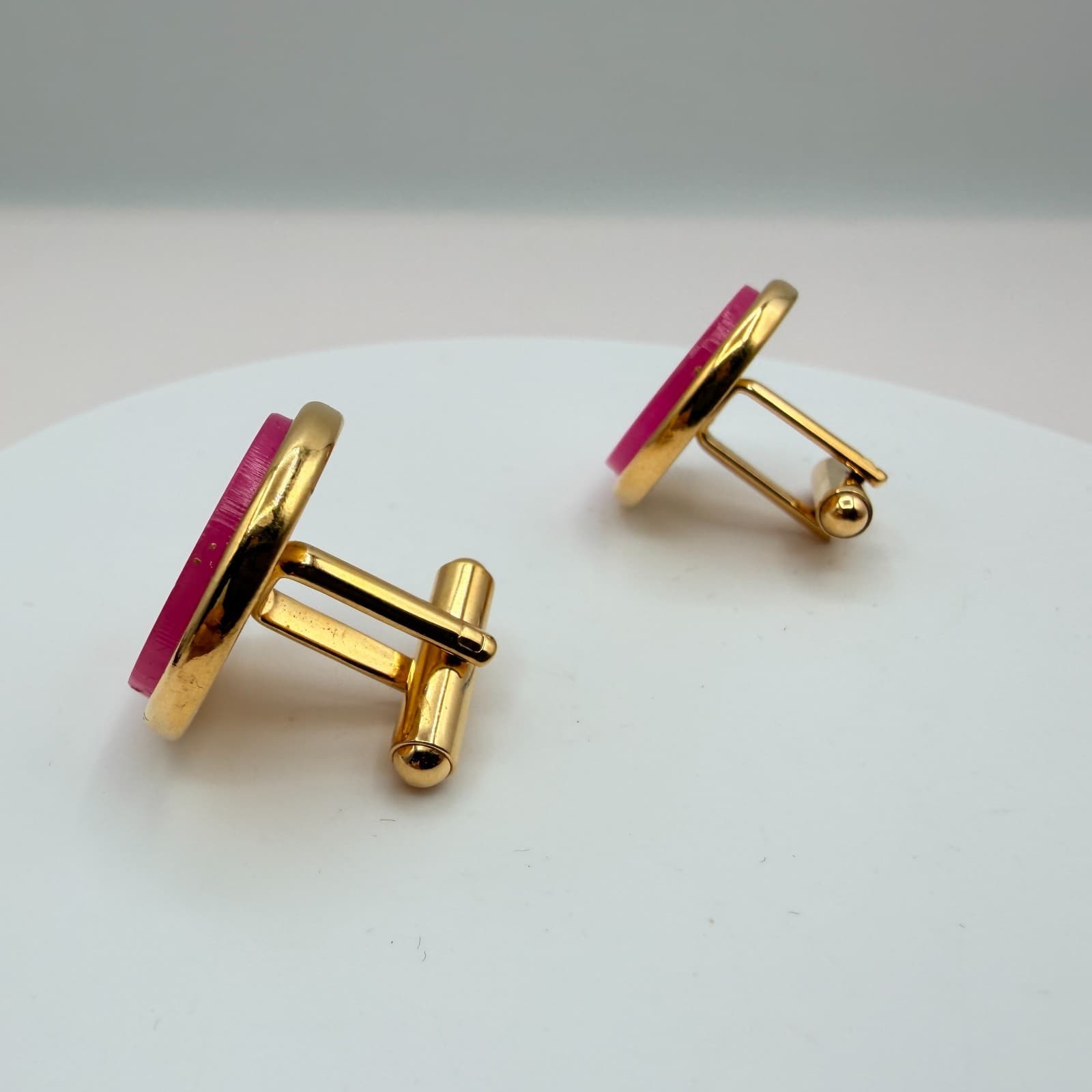 Vintage Y2K Gold Tone Pink Enamel Monogram Cufflinks LMP Initial Men's Jewelry - Thumbnail 3