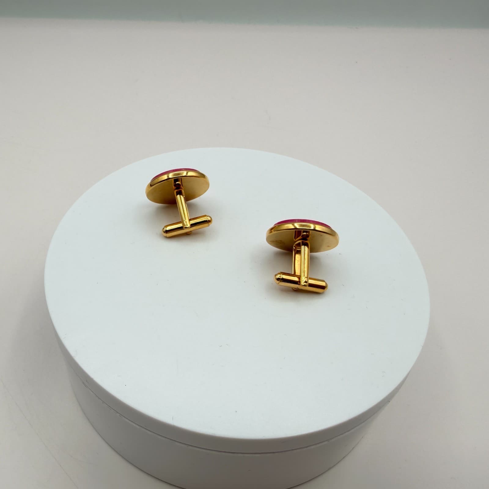 Vintage Y2K Gold Tone Pink Enamel Monogram Cufflinks LMP Initial Men's Jewelry - Thumbnail 7