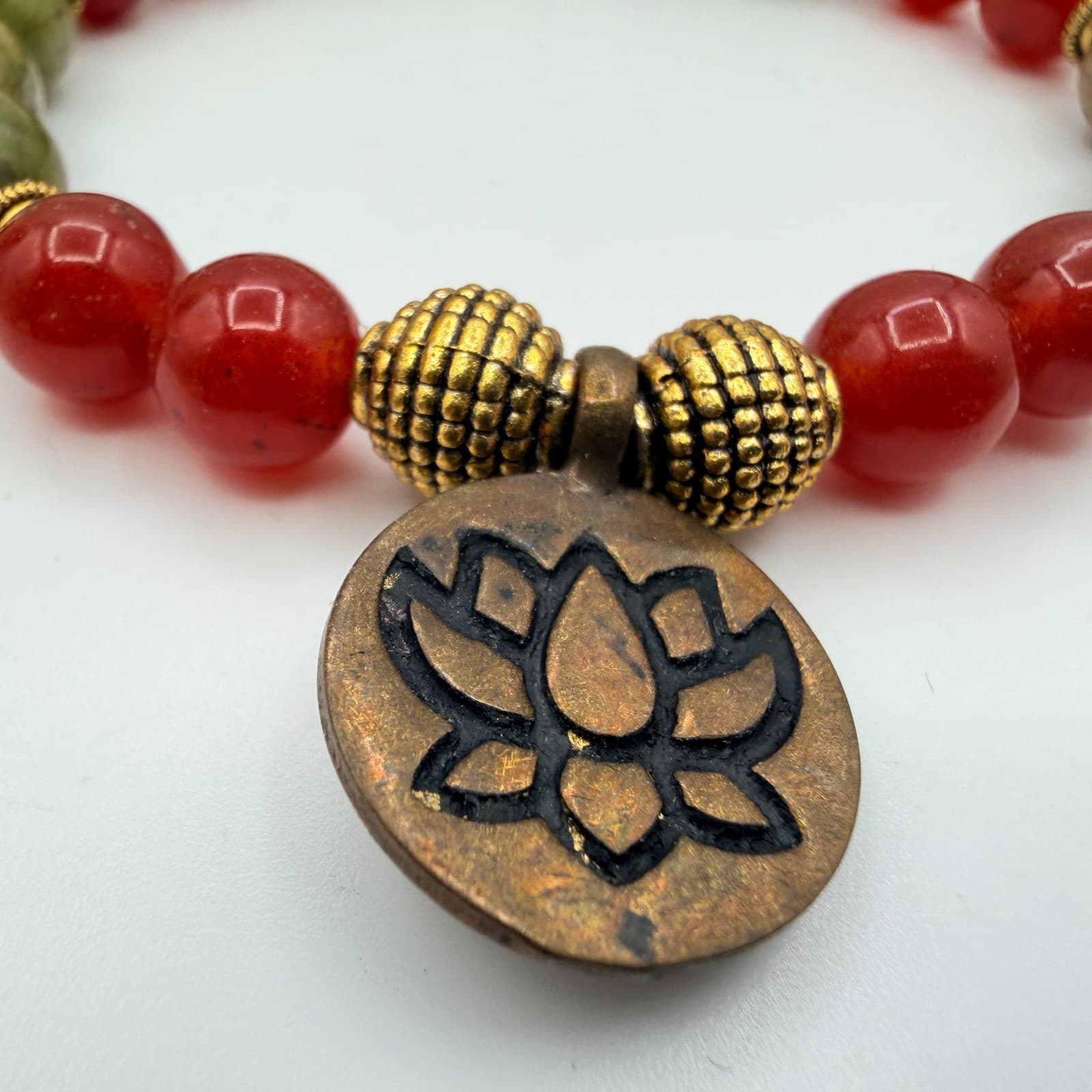 Vintage 90s Lotus Charm Beaded Bracelet Boho Women's Classic Fashion Jewelry - Thumbnail 7