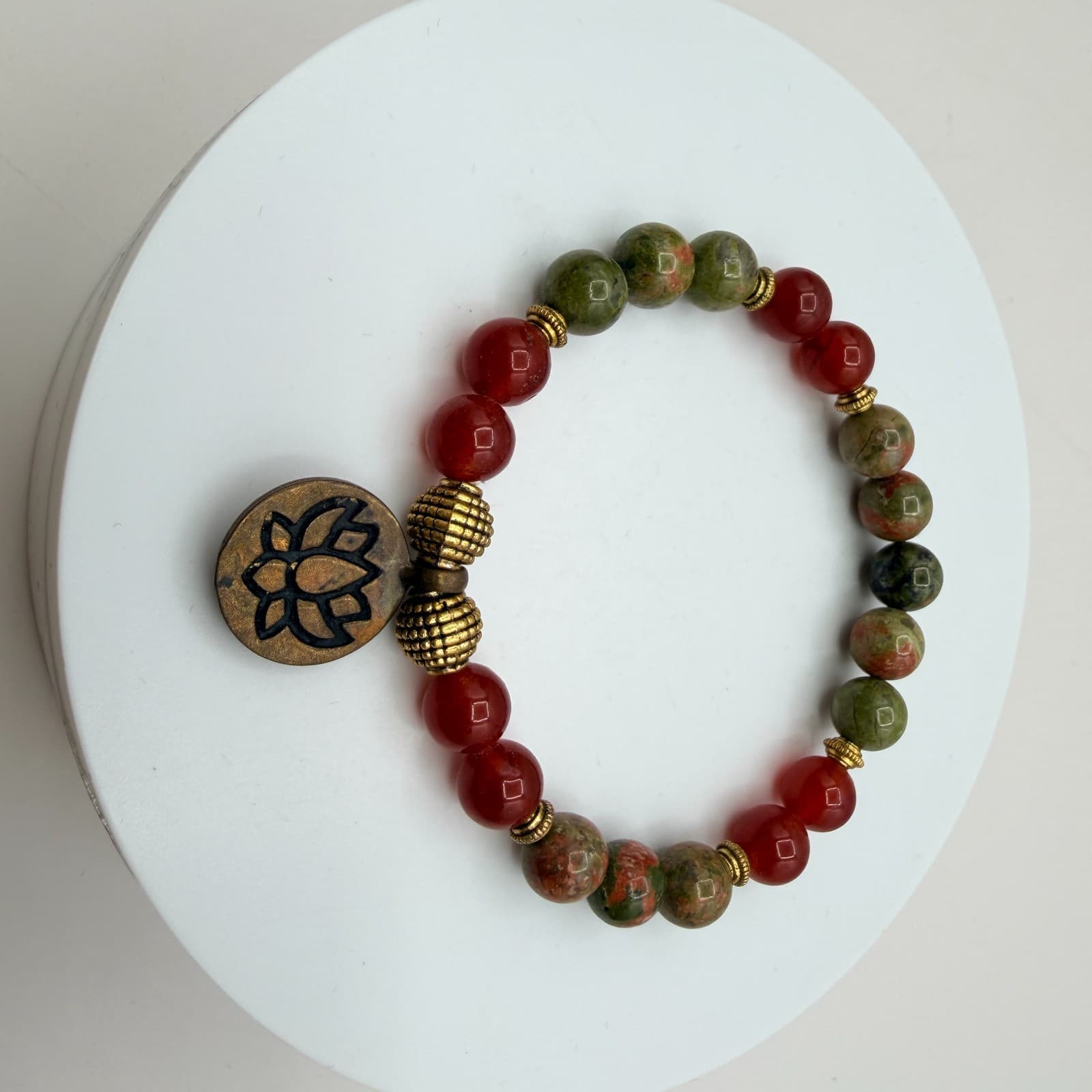 Vintage 90s Lotus Charm Beaded Bracelet Boho Women's Classic Fashion Jewelry - Thumbnail 5