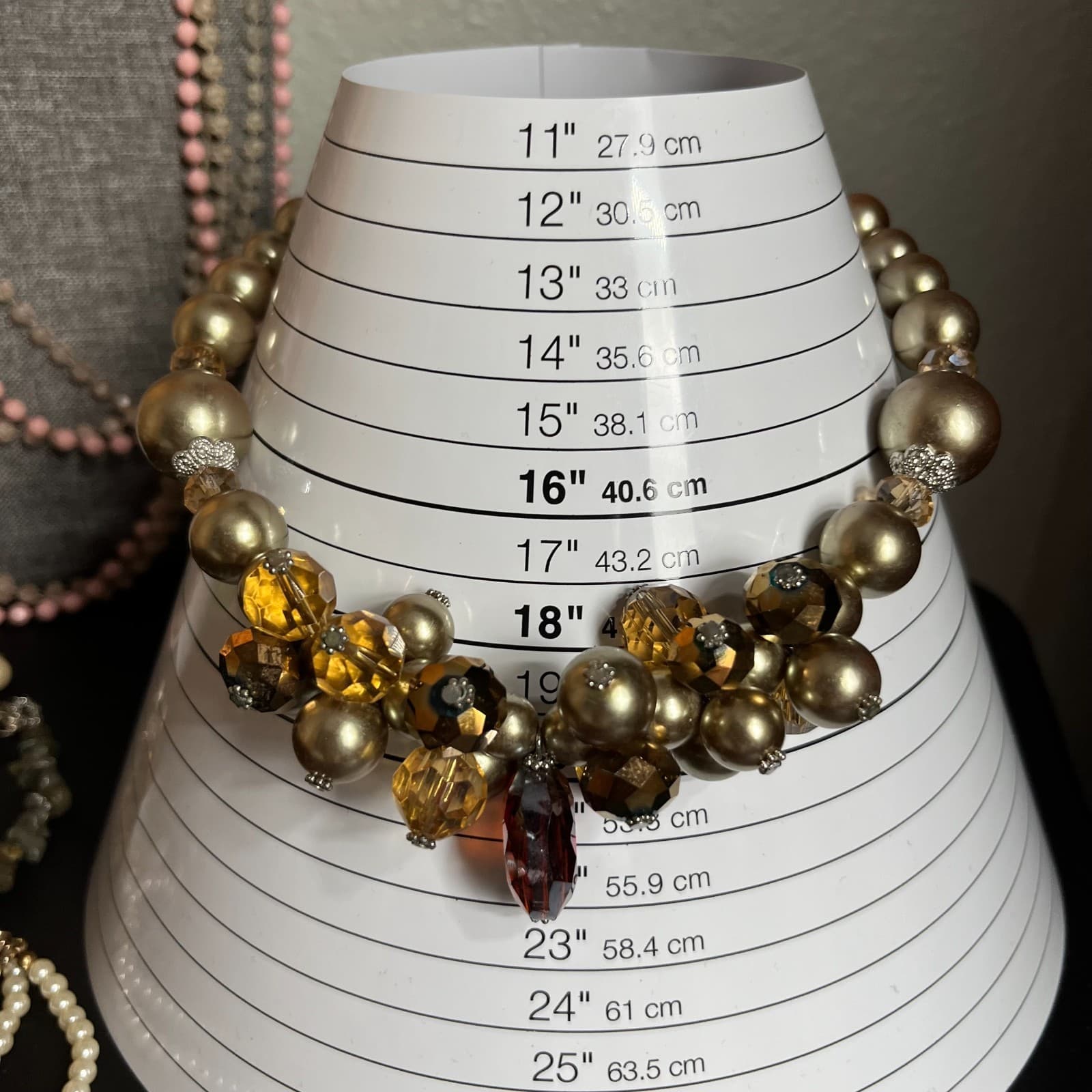 Vintage Faux Pearl & Crystal Statement Necklace Silver Tone Cluster Wedding Bib - Thumbnail 6