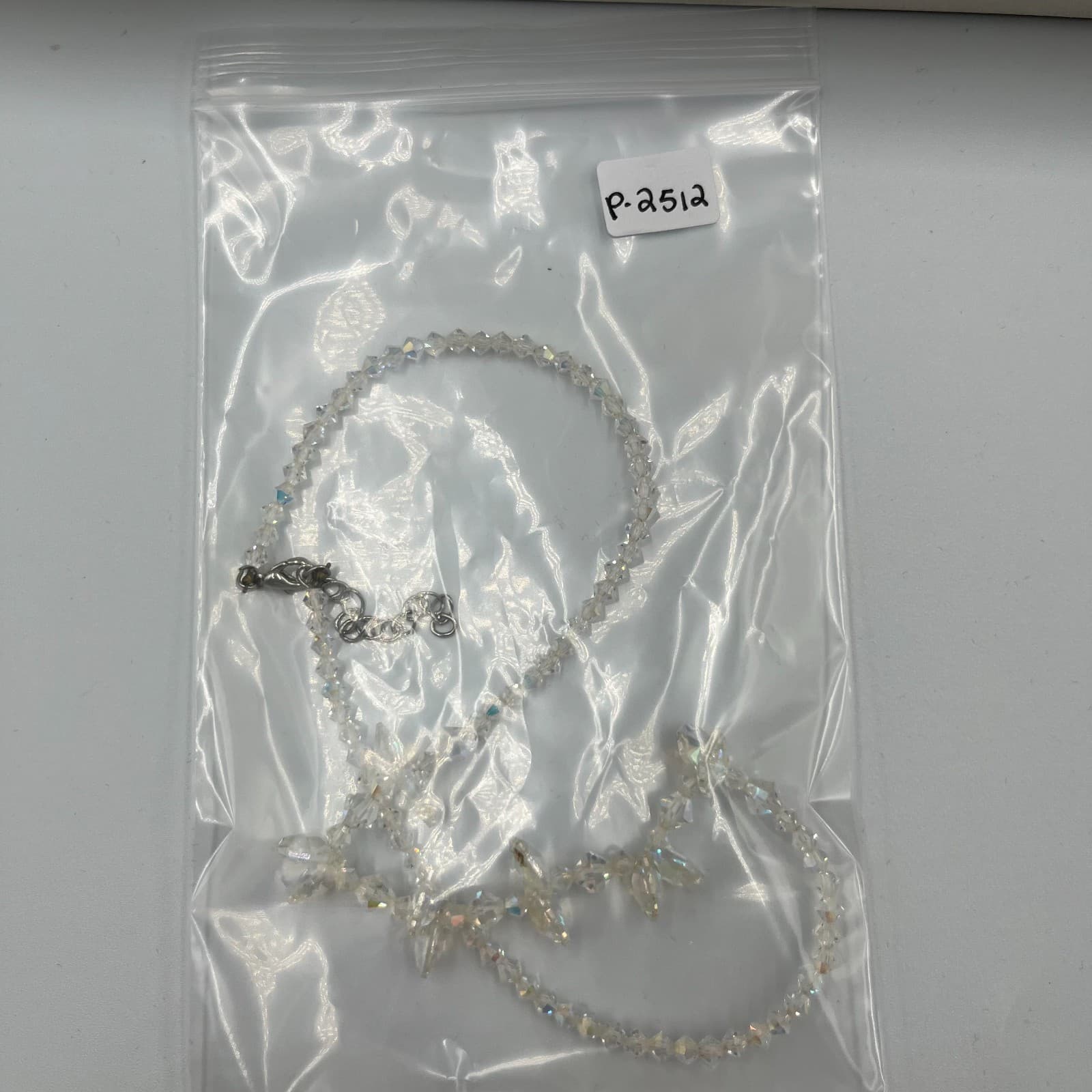 Vintage Aurora Borealis AB Crystal Necklace Iridescent Faceted Bead Choker 1950s - Thumbnail 8