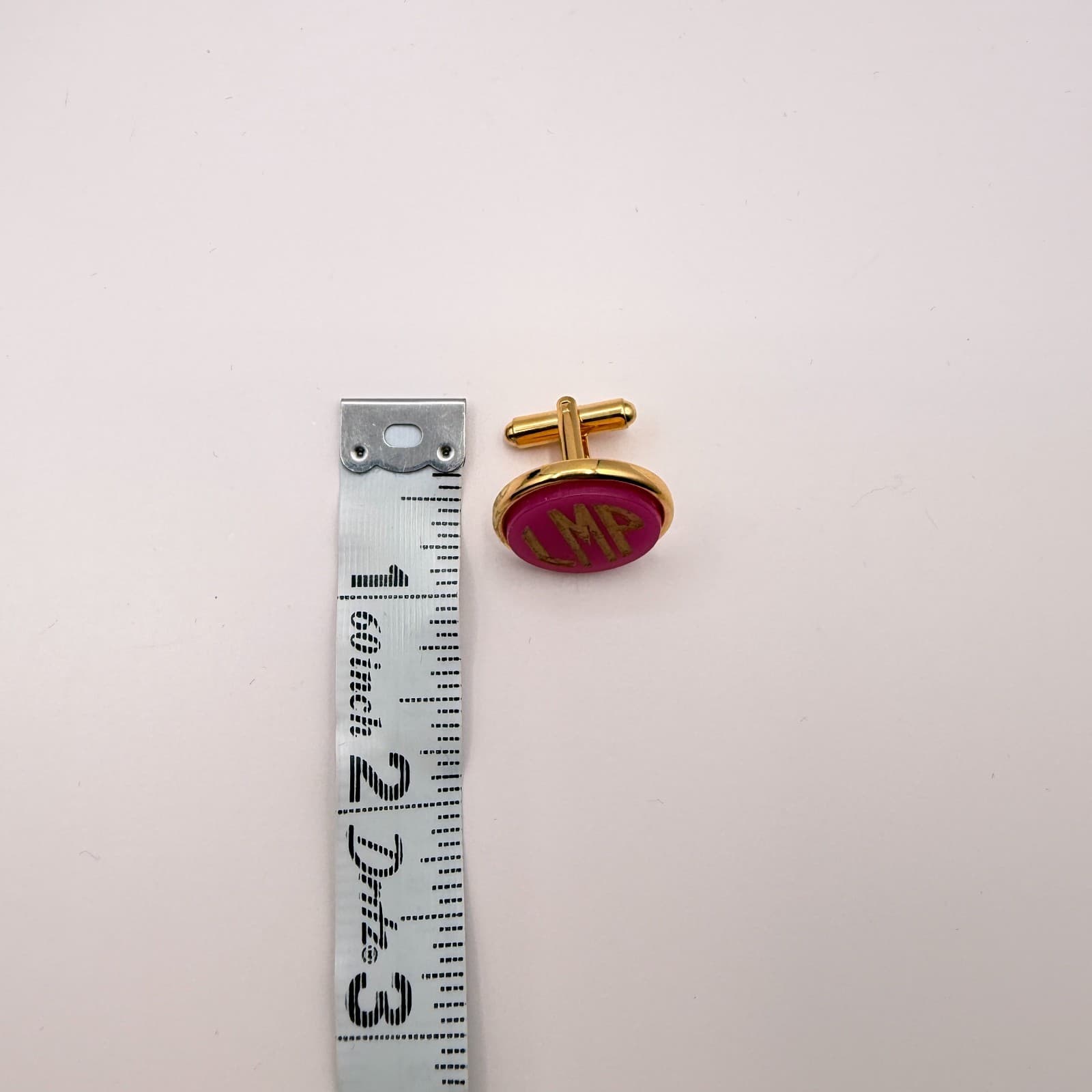 Vintage Y2K Gold Tone Pink Enamel Monogram Cufflinks LMP Initial Men's Jewelry - Thumbnail 9
