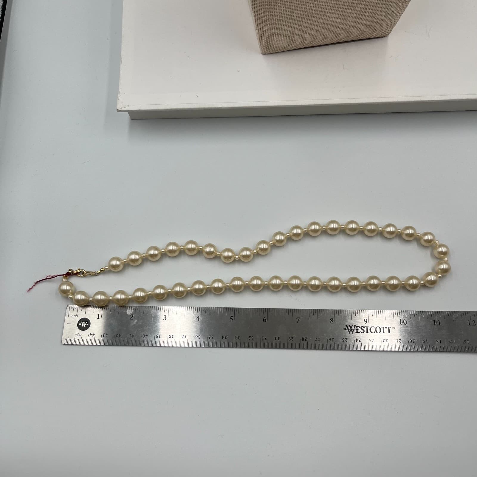 Vintage Faux Pearl Necklace Triple Strand Ornate Silver Tone Clasp Bridal 16" - Thumbnail 6