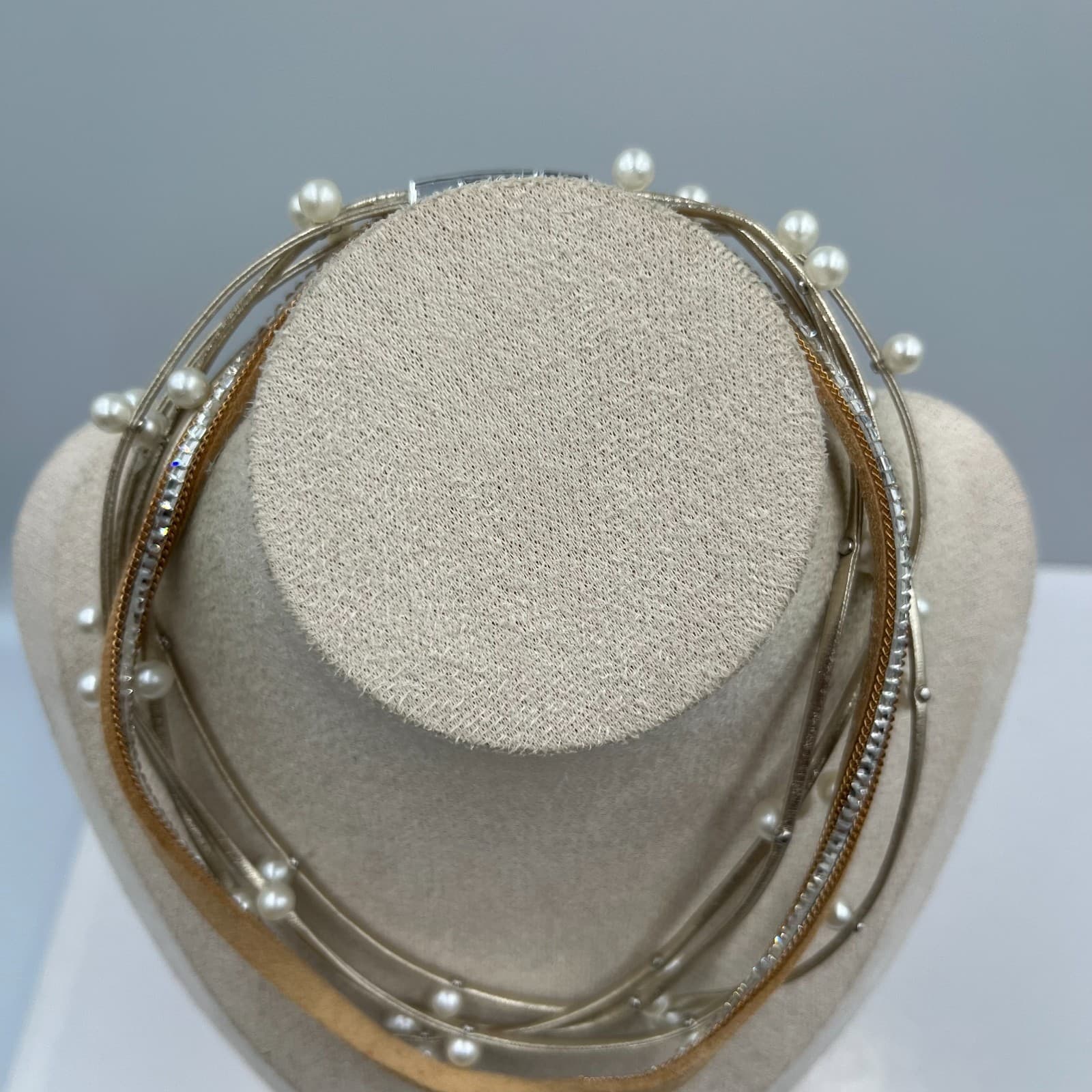 Vintage Multi-Strand Pearl Crystal Choker Necklace Magnetic Clasp Statement Boho - Thumbnail 2