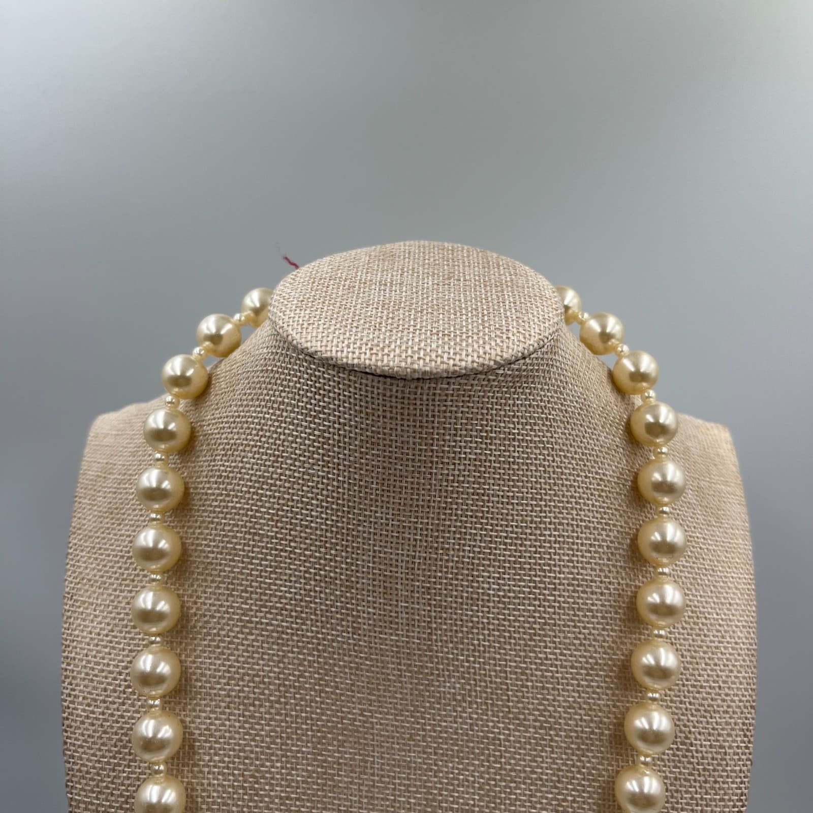 Vintage Faux Pearl Necklace Triple Strand Ornate Silver Tone Clasp Bridal 16" - Thumbnail 2