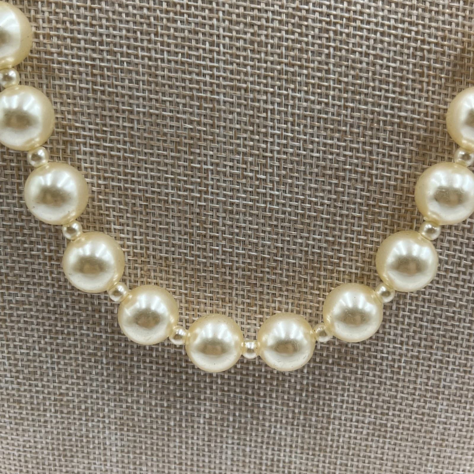 Vintage Faux Pearl Necklace Triple Strand Ornate Silver Tone Clasp Bridal 16" - Thumbnail 3