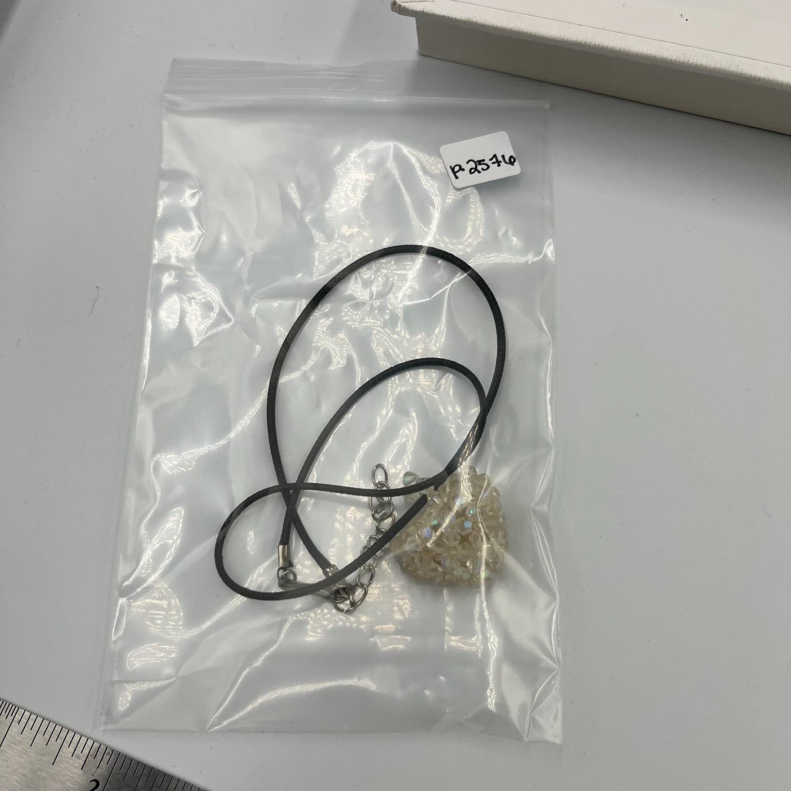 Vintage Crystal Heart Pendant Necklace Signed Silver Tone 18" Chain - Thumbnail 8