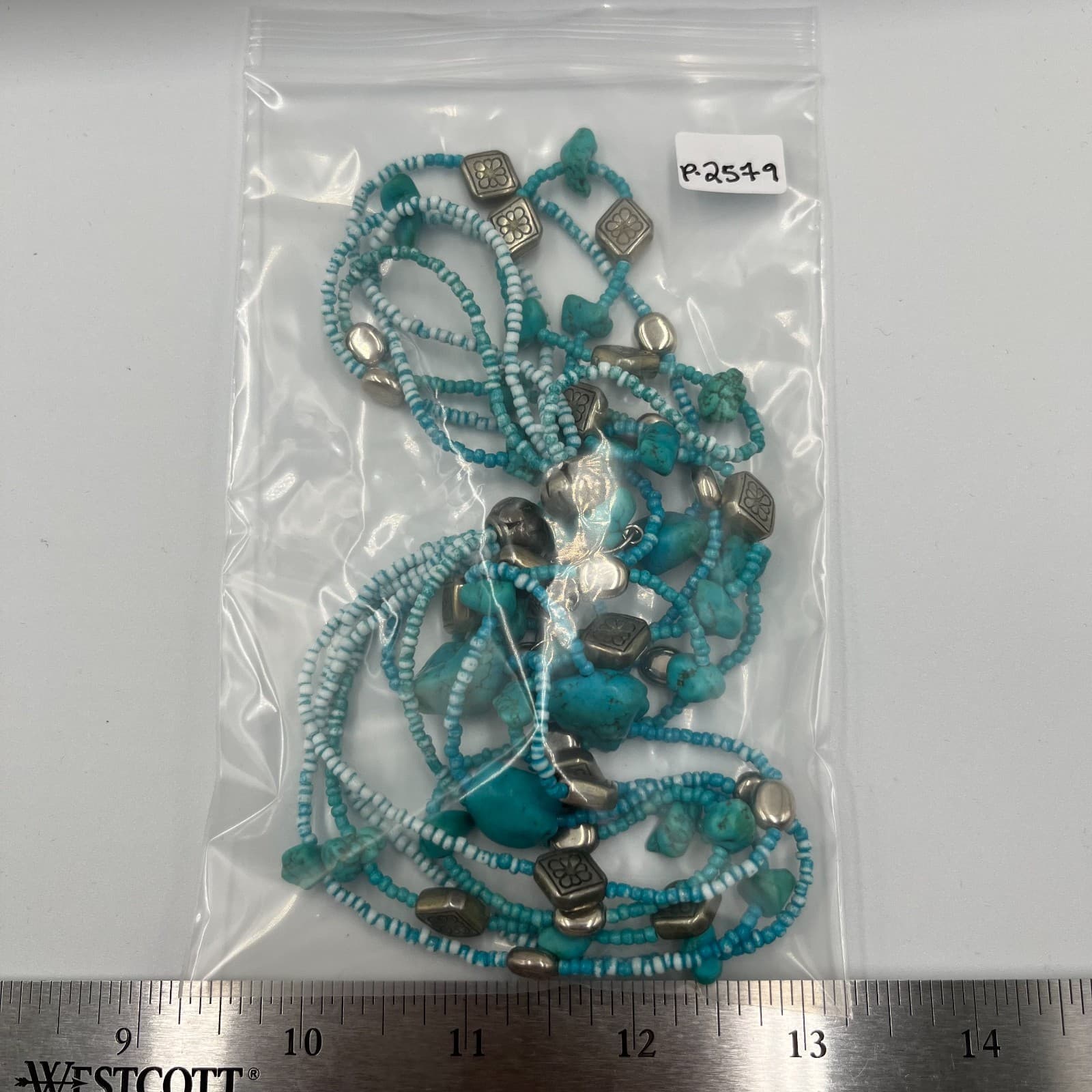 Vintage Turquoise Nugget Multi Strand Necklace Silver Tone Flower Beads Boho - Thumbnail 8