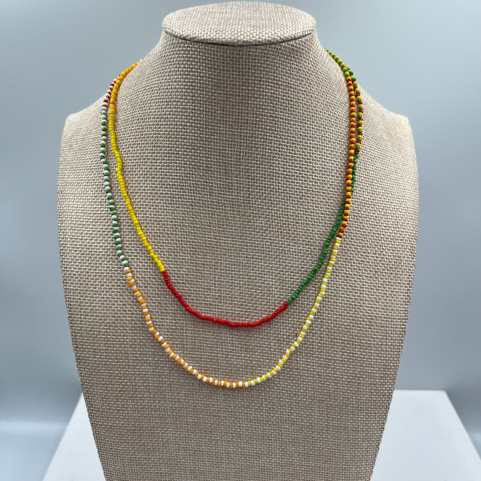 Vintage Seed Bead Necklace Multi-Strand Multi-Color Boho Hippie Love Beads 24" - Image 1