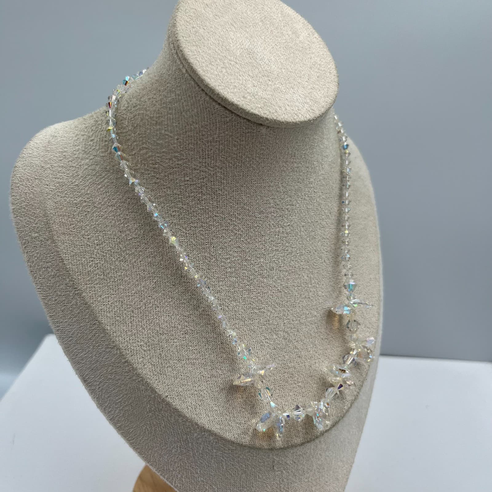 Vintage Aurora Borealis AB Crystal Necklace Iridescent Faceted Bead Choker 1950s - Thumbnail 4