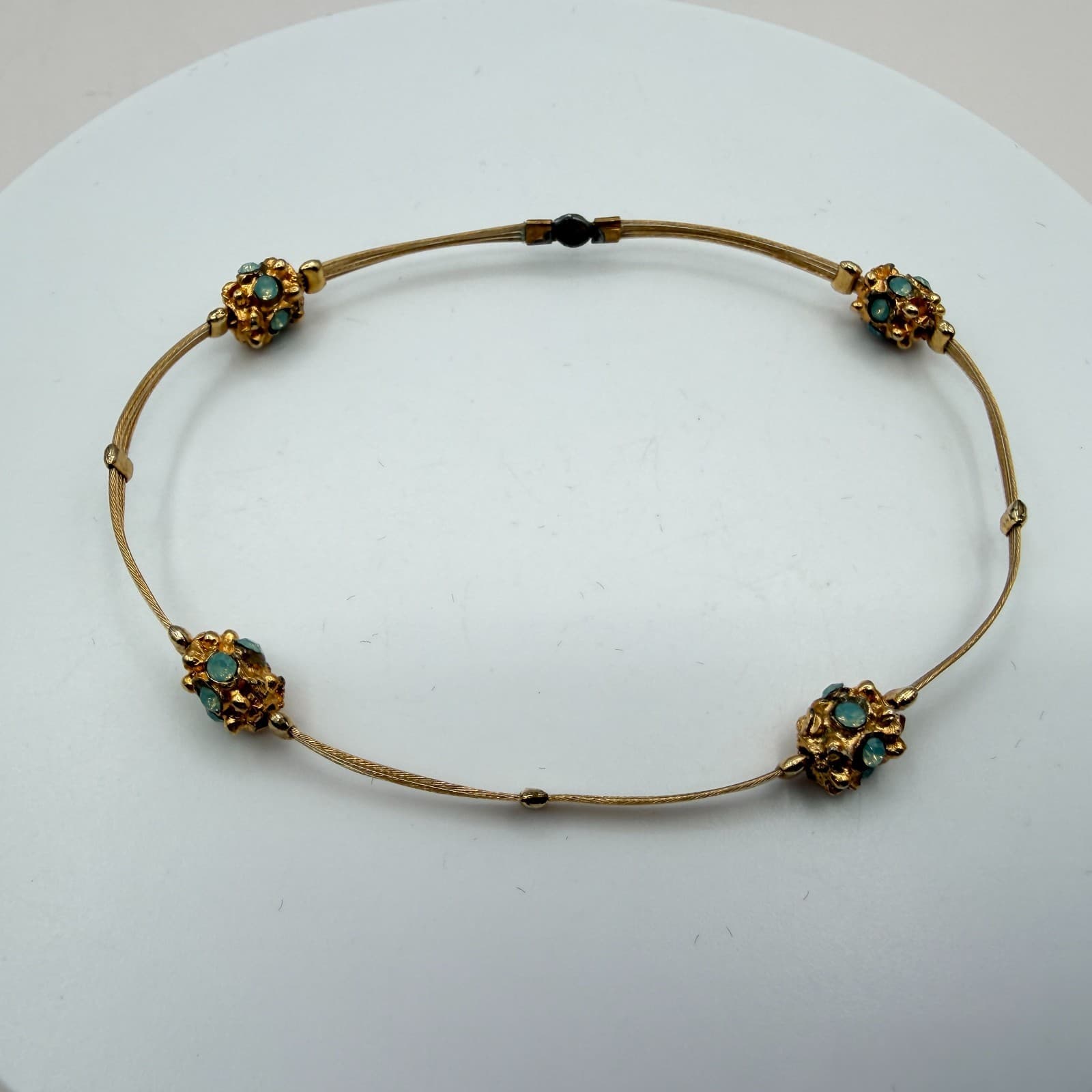 Vintage 80s Turquoise Opal Bracelet Gold Tone Flexible Wire Artisan Jewelry - Thumbnail 6