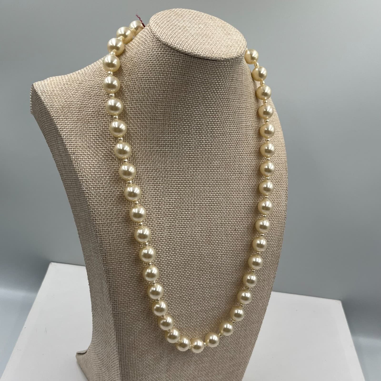 Vintage Faux Pearl Necklace Triple Strand Ornate Silver Tone Clasp Bridal 16" - Thumbnail 4